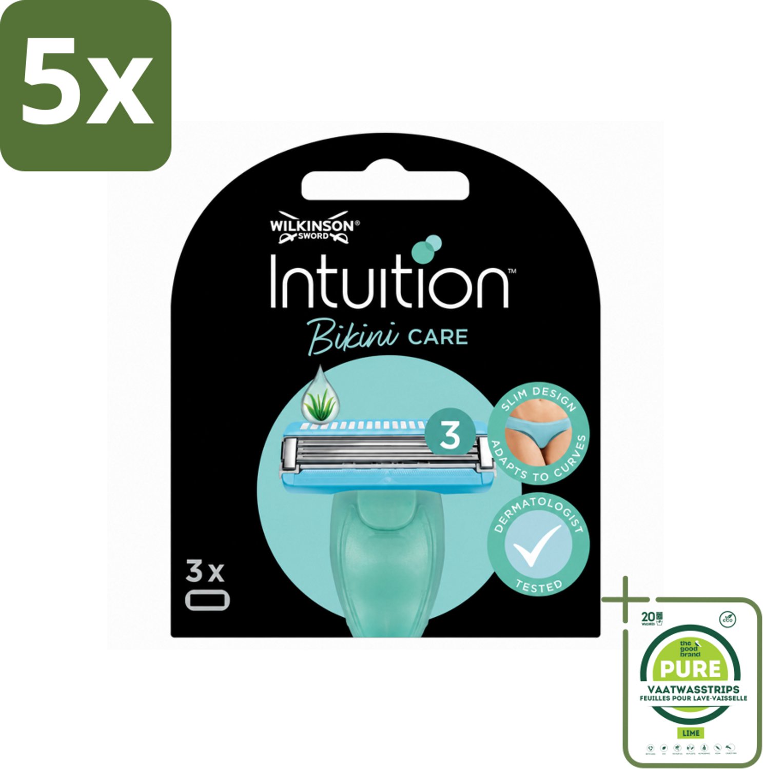5 x Wilkinson Intuition - Navulmesjes - Bikini Care Duo - Praktisch - 3 mesjes - Grootverpakking - Vaatwasstrips - Intieme Zone Scheren - Gevoelige Huid Scheren - Bikini Lijn Scheren - Huidverzorging Scheren - Scherpe Mesjes