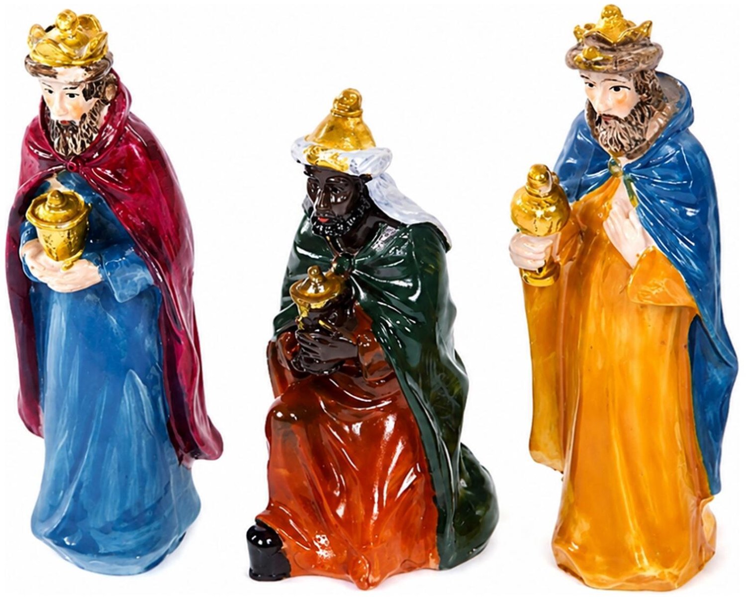 Kerststal beeldjes - de 3 wijzen - set 3x stuks - 12 cm - koningen - dierenbeeldjes - kerststalbeeldjes