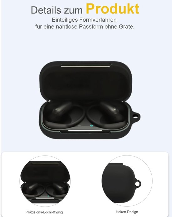 Hoes voor Anker, Soundcore AeroFit 2 Pro, draadloze hoofdtelefoon, zachte siliconen beschermhoes, huidvriendelijk etui met ronde gesp, volledige bescherming, zwart — afbeelding 2