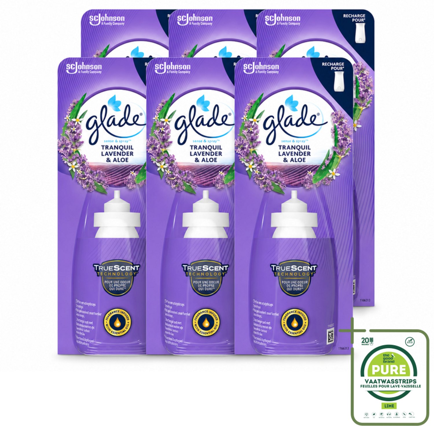 6 x Glade - Sense & Spray Navulling - Tranquil Lavender & Aloë - 18 ml - Grootverpakking - Vaatwasstrips - Geur - Rust - Frisheid - Automatische Geur - Bewegingssensor