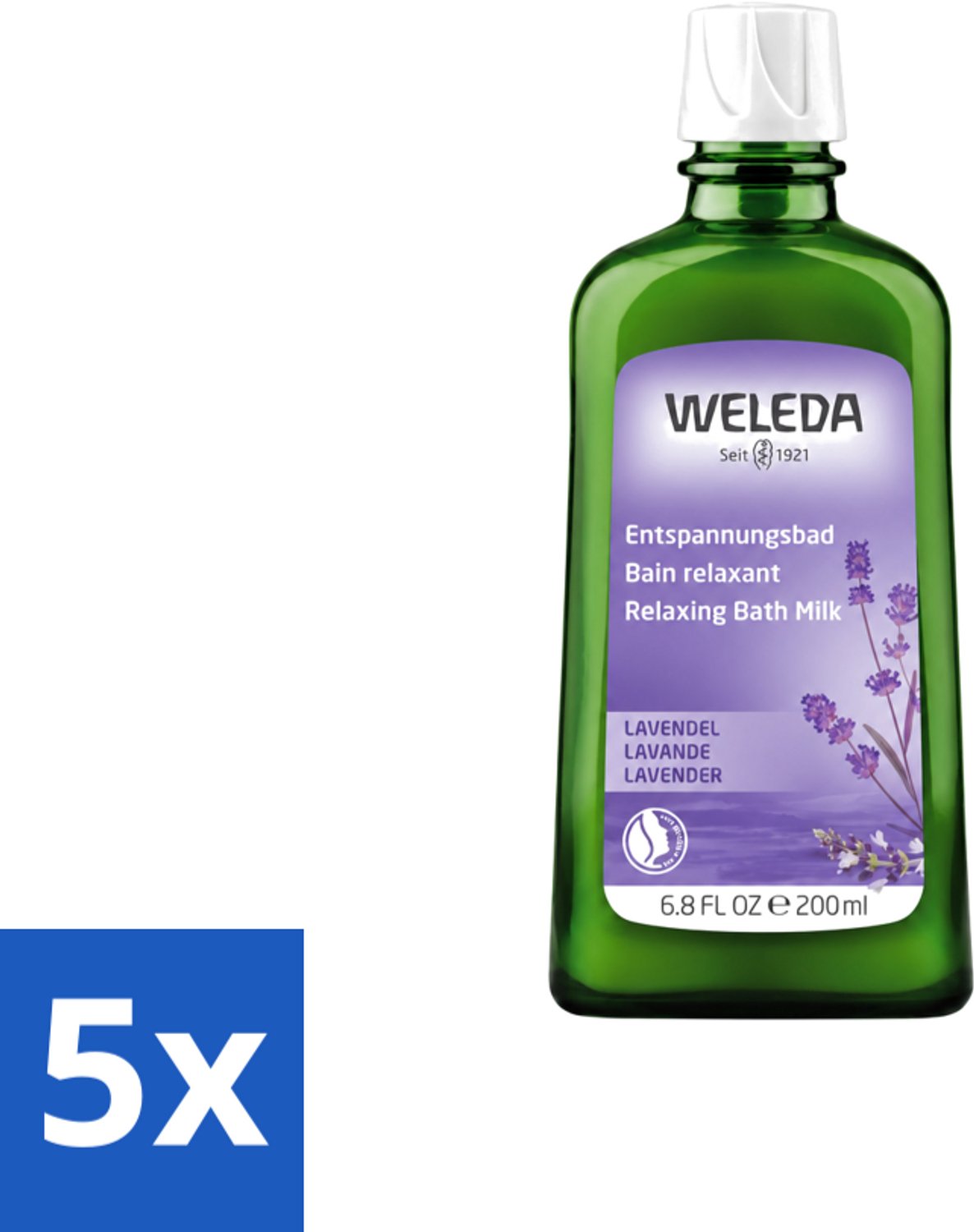 5 x WELEDA - Ontspanningsbadmelk - Lavendel - 200 ml - Voordeelverpakking - 5 stuks
