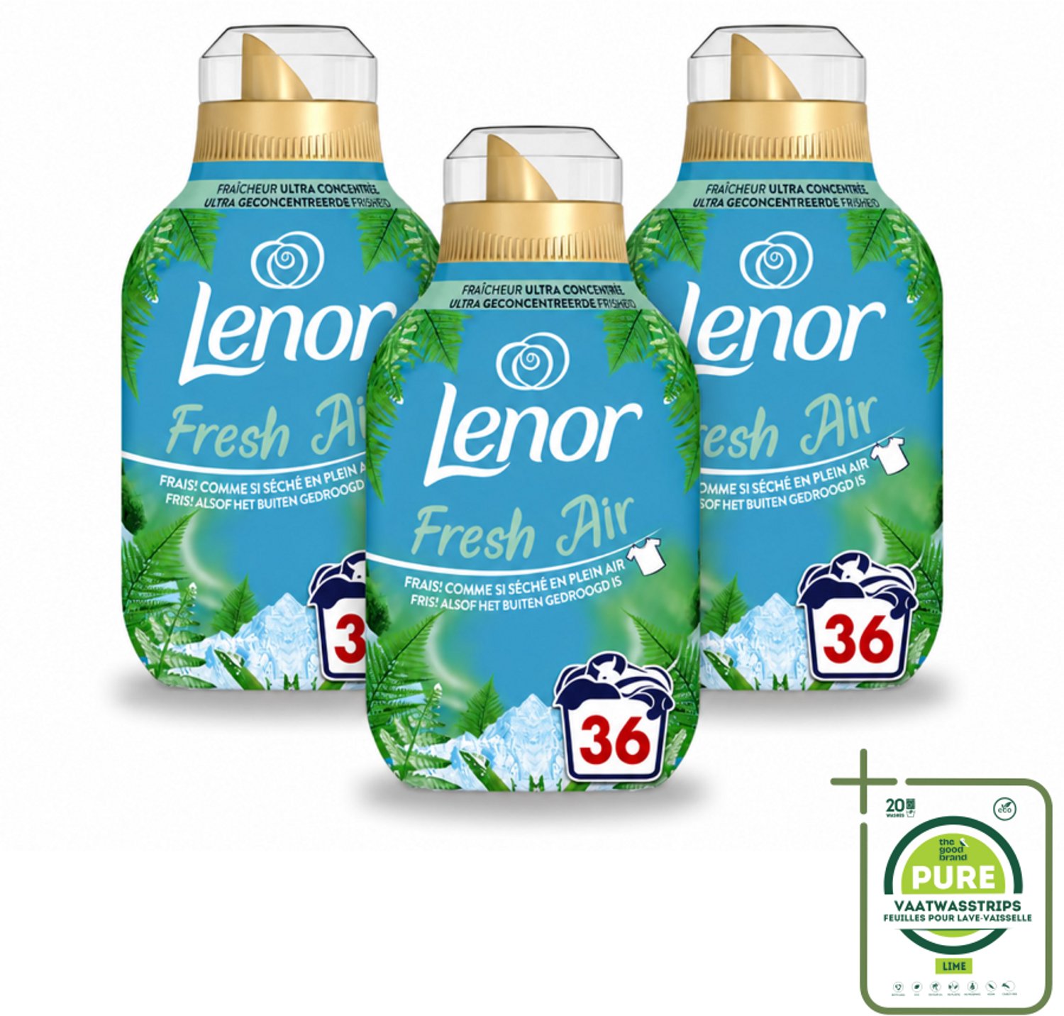 3 x Lenor - Wasverzachter - Fresh Air Noorderlicht - Ultra Geconcentreerd - 36 Wasbeurten - Grootverpakking - Vaatwasstrips - Wasverzachter - Frisheid - Citrus - Zeelucht - Boterbloem
