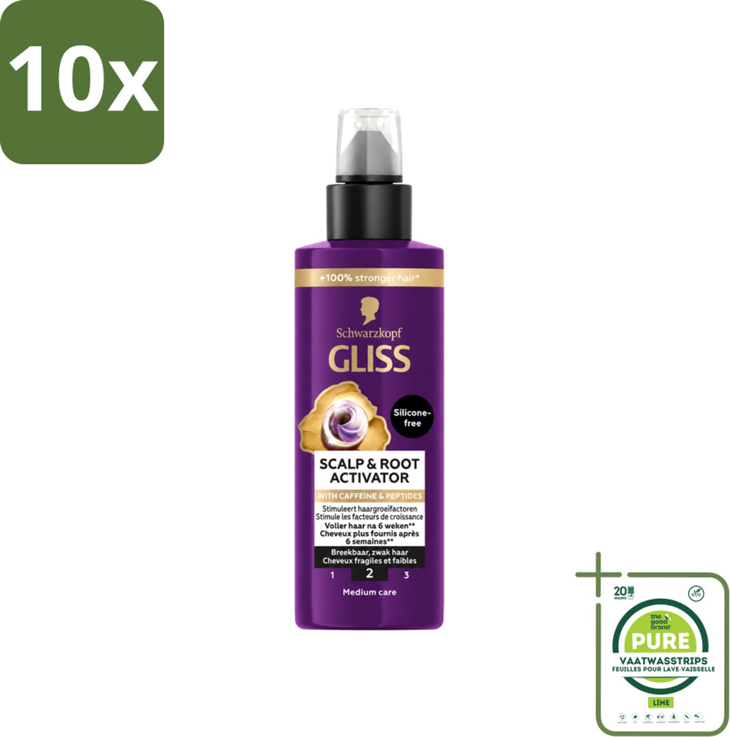 10 x Gliss - Scalp & Root Activator - Siliconenvrij - Voor Gezonde Hoofdhuid - 100 ml - Grootverpakking - Vaatwasstrips - Haargroei Activator - Haarwortel Stimuleren - Siliconenvrije Haarserum - Haarwortel Verzorging - Dun Haar Versterken