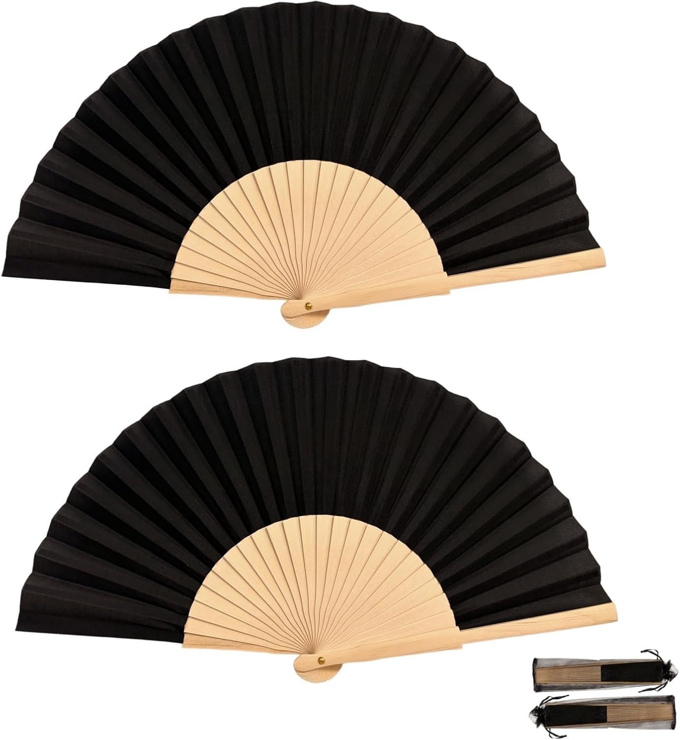 Set van 2 gigantische ventilatoren, moderne en leuke houten ventilator, opvouwbare houten ventilator. Afmetingen: 41 x 23 cm