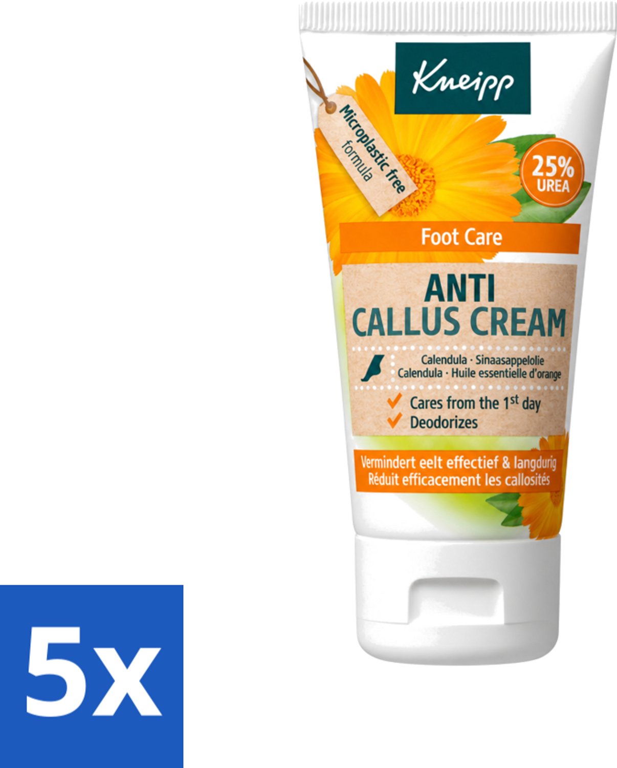 5 x Kneipp - Eeltcrème - Calendula - 25 % ureum - Voor zachte & soepele voeten - 50 ml - Voordeelverpakking - 5 stuks