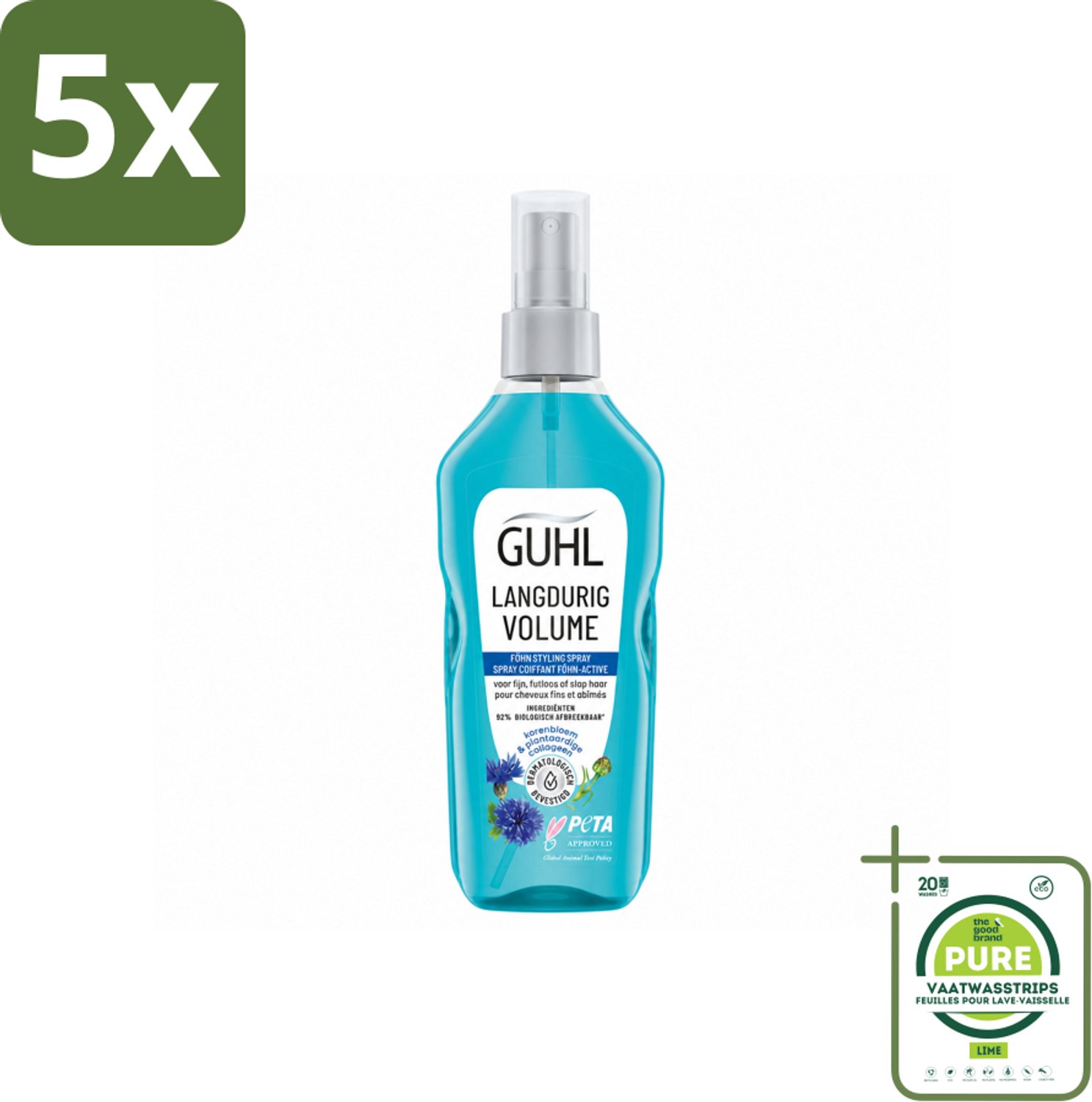 5 x Guhl - Styling Spray - Föhn Active - 125 ml - Grootverpakking - Vaatwasstrips - Haar Volume - Haar Grip - Haar Body - Haar Verzorging - Haar Fixatie