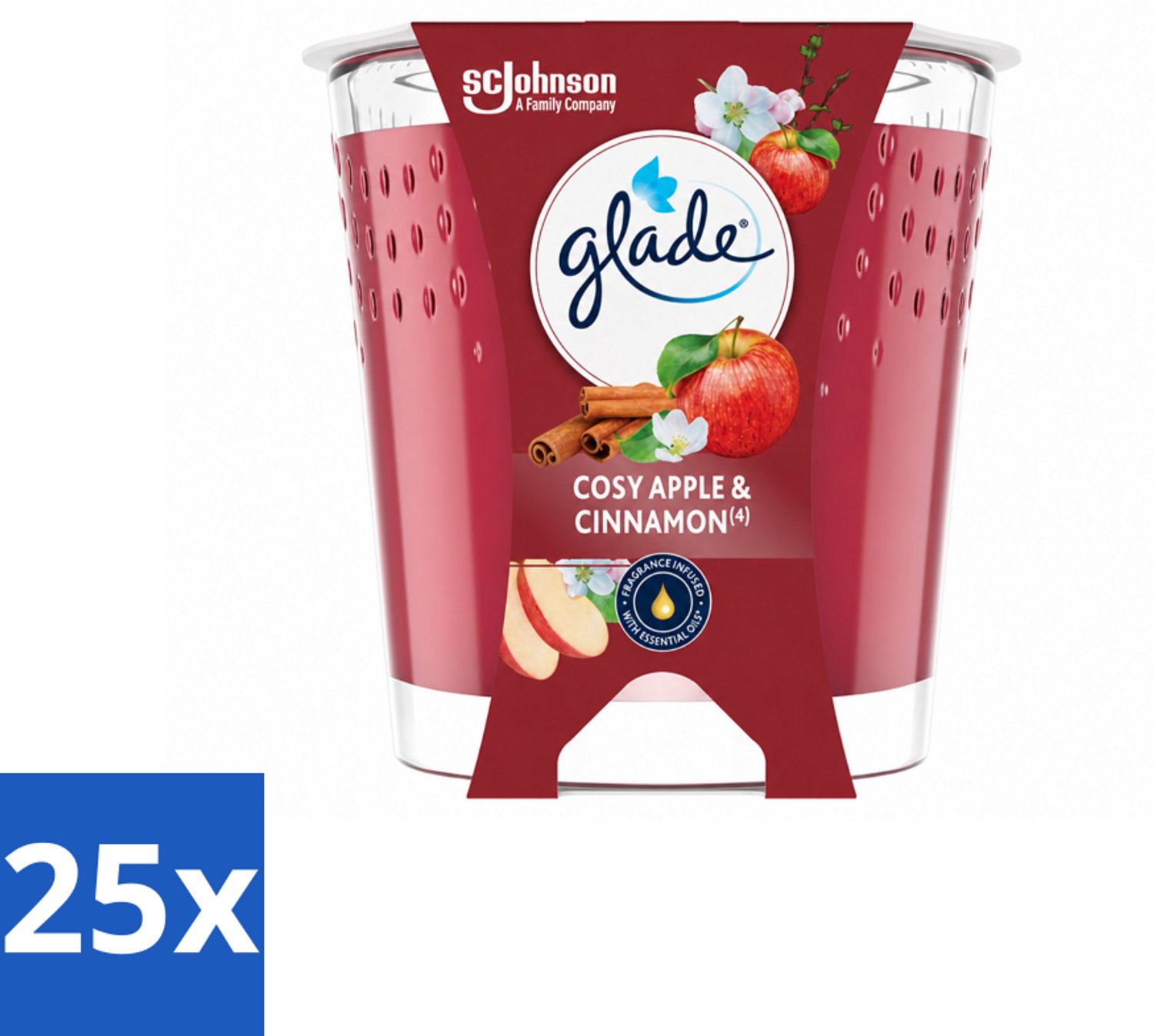 25 x Glade - Geurkaars Cosy Appel Kaneel - 100% Raapzaadwas & Vegan - 112 g - Voordeelverpakking - 25 stuks