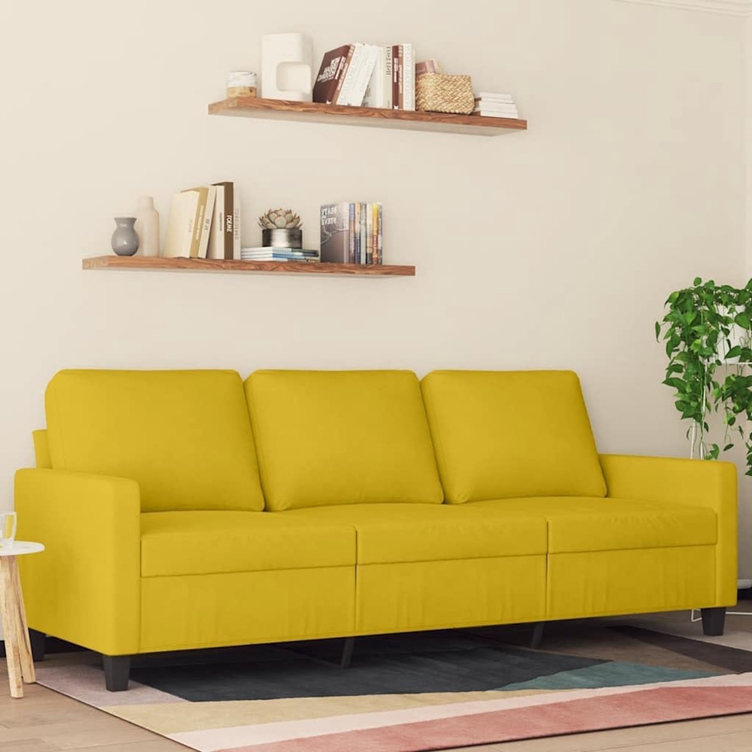 3-zitsbank, geel, 180 cm, fluwelen zitgroep, bank met robuust metalen frame en comfortabele bekleding voor de woonkamer