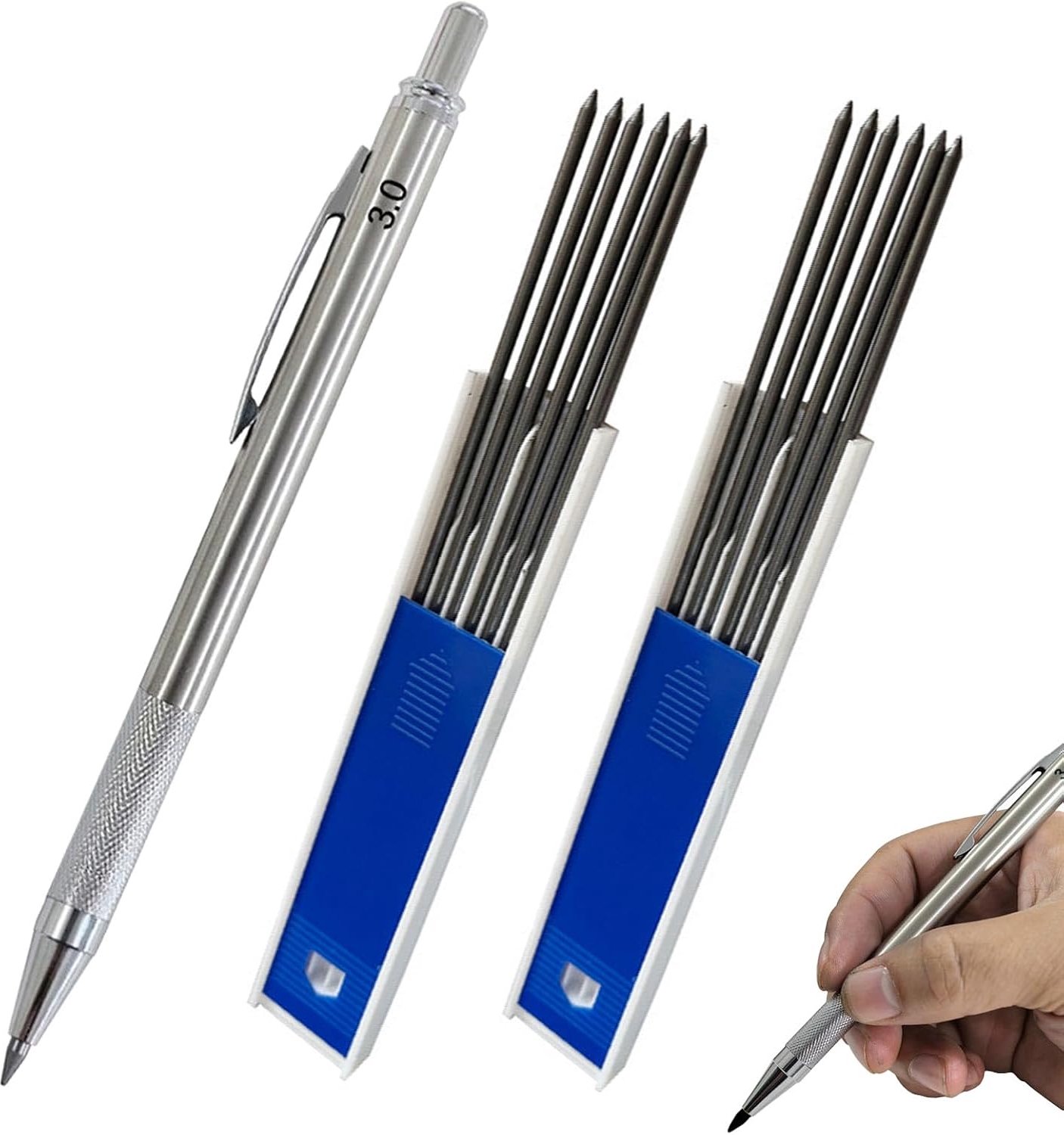 Mechanische Potloden - 1 Stuk Kunst Automatische Potlood + 12 Stuks 3.0mm (2B) Grafiet, Ergonomisch Ontwerp, Comfortabel Grip, Duurzaam, Geschikt voor Schrijven, Schetsen, en Tekenen