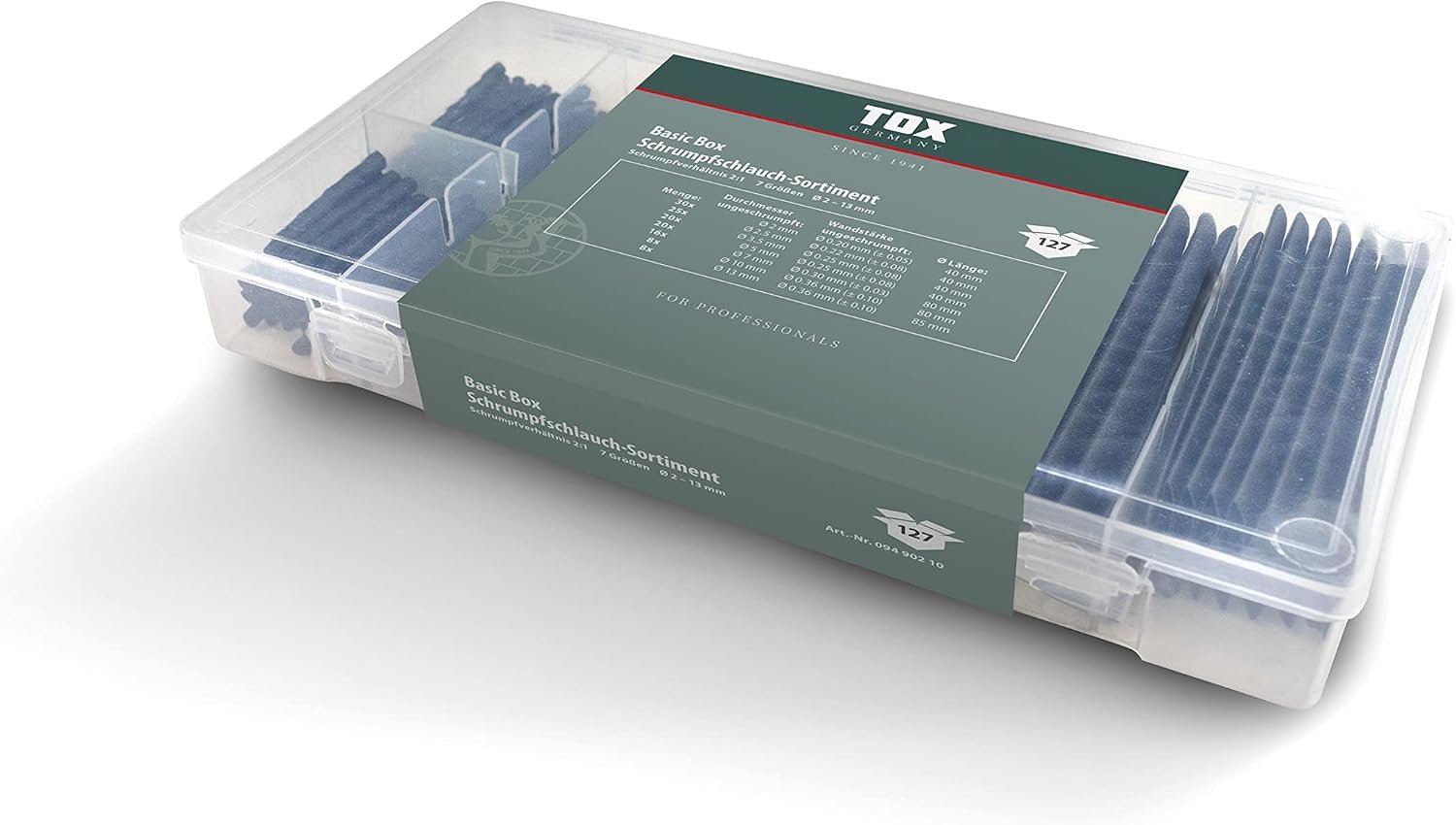 TOX Krimpkous Assortiment 127 Delen - 2:1 Krimpverhouding, Transparante Box