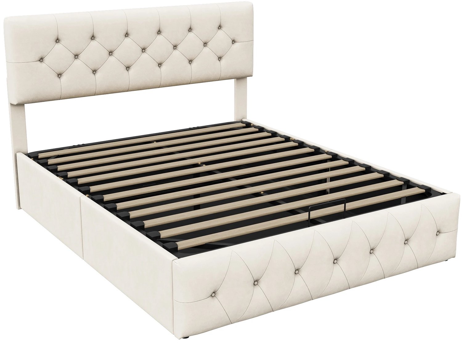 Prime Home Bedframe - Lattenbodem - Gestoffeerde bed - 2 persoons bedframe - Met opbergruimte - Inductieve LED-verlichting - Hoofdbord en laatenbodem - Fluweel - 140 x 200cm - Wit