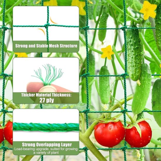 Klimnet voor Klimplanten, 2 m x 5 m, Ondersteuning voor Komkommers, Tomaten en Groenten met 50 Plantbinders en 10 Clips — afbeelding 2