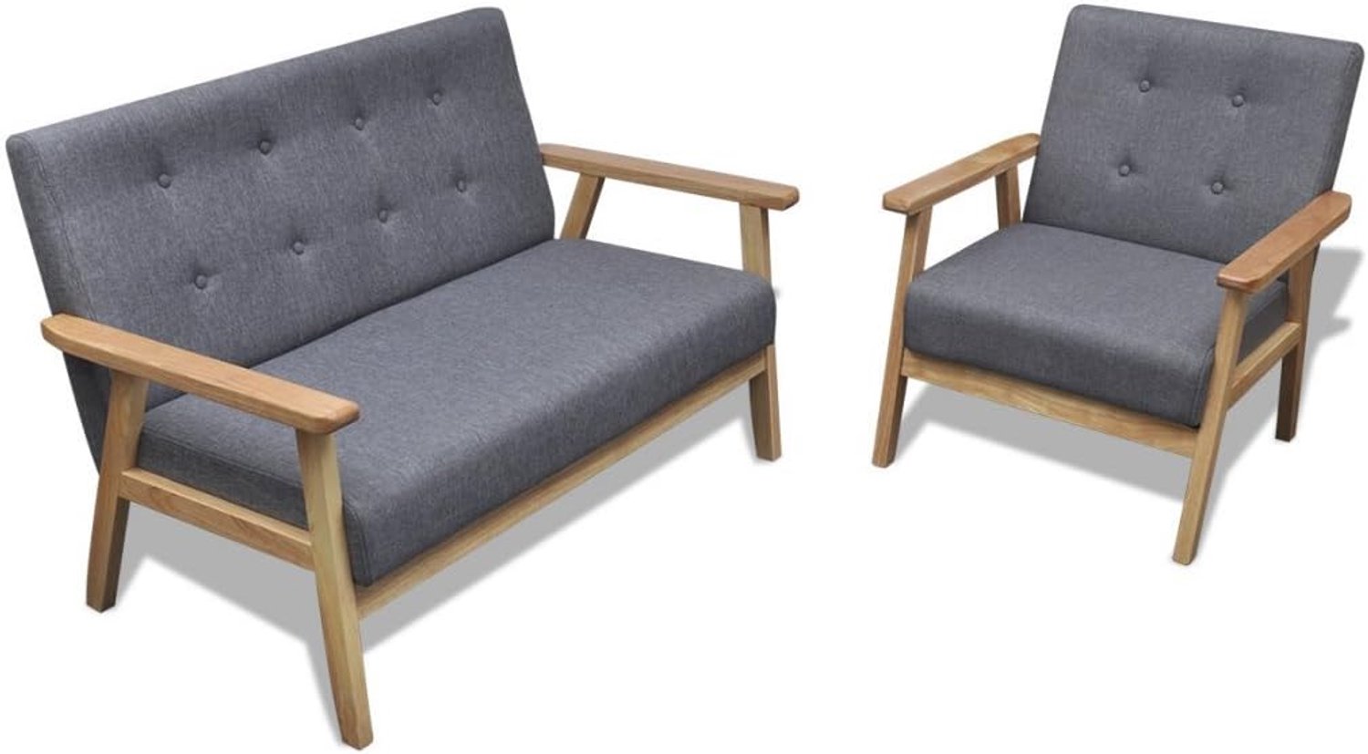2-delige retro houten sofa set sofa retro stoel woonkamerbank houten stoel met armleuning rugleuning grijs