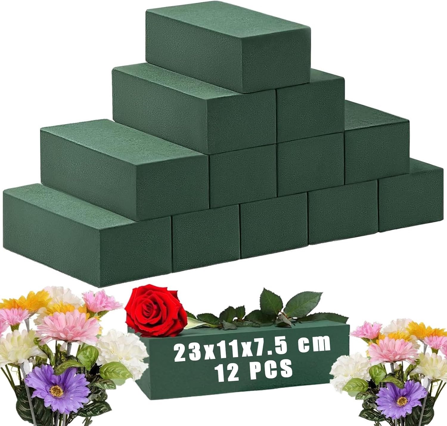 Set van 12 Stuks, 23 x 11 x 7.5 cm, Spons voor Verse Bloemen, Ideaal voor Bruiloften, Feestjes en Decoraties, Geschikt voor Mos en Schuim