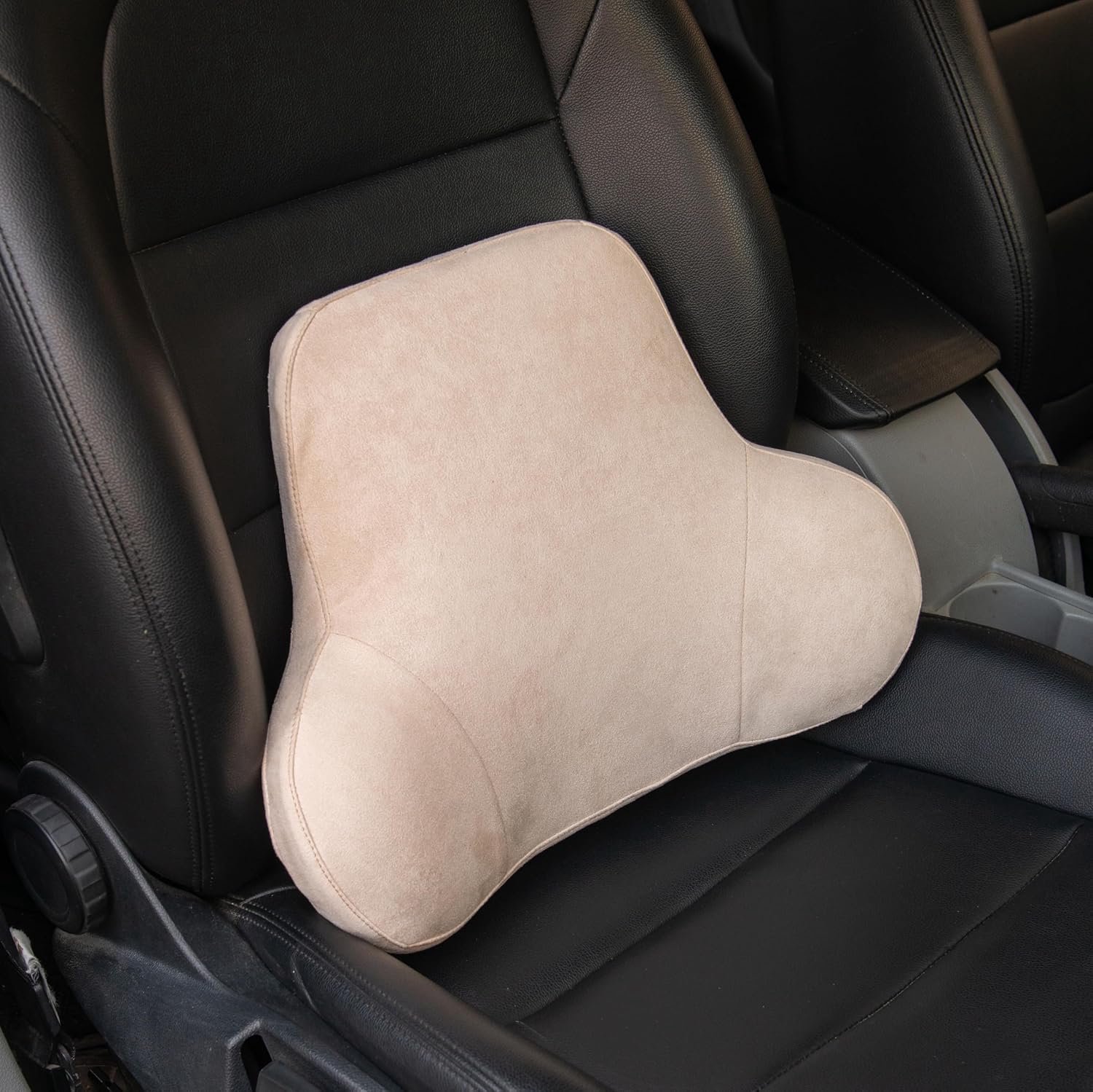 Lendenkussen voor bureaustoel en autostoel, suède met gel-achtige ondersteuning, ademend traagschuim, ergonomisch rugkussen (beige)