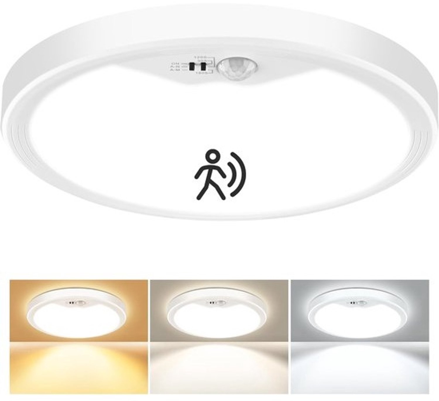 Led-plafondlamp - Ronde sensorlamp - Automatische verlichting - Instelbare bewegingsmelder - 22 cm - Wit