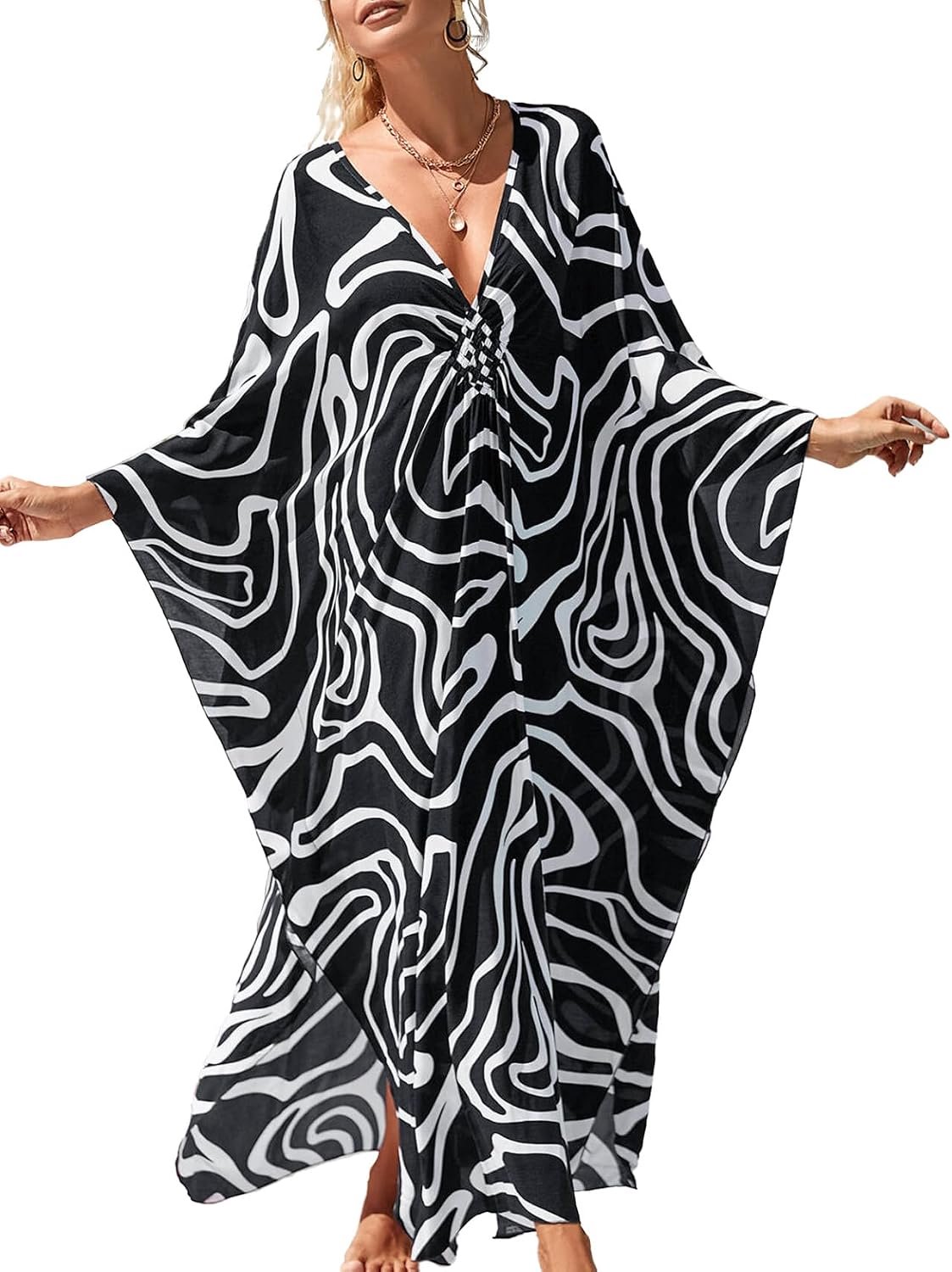 Strandjurk voor dames, strandponcho, oversized, bikini, cover-up, zomer, strandjurk, bikini, tuniek, cover-up, strandvakantie, wandelen