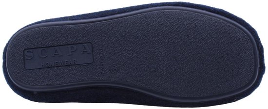 Donkerblauwe, gestructureerde antislipzool van een Scapa Homewear pantoffel.