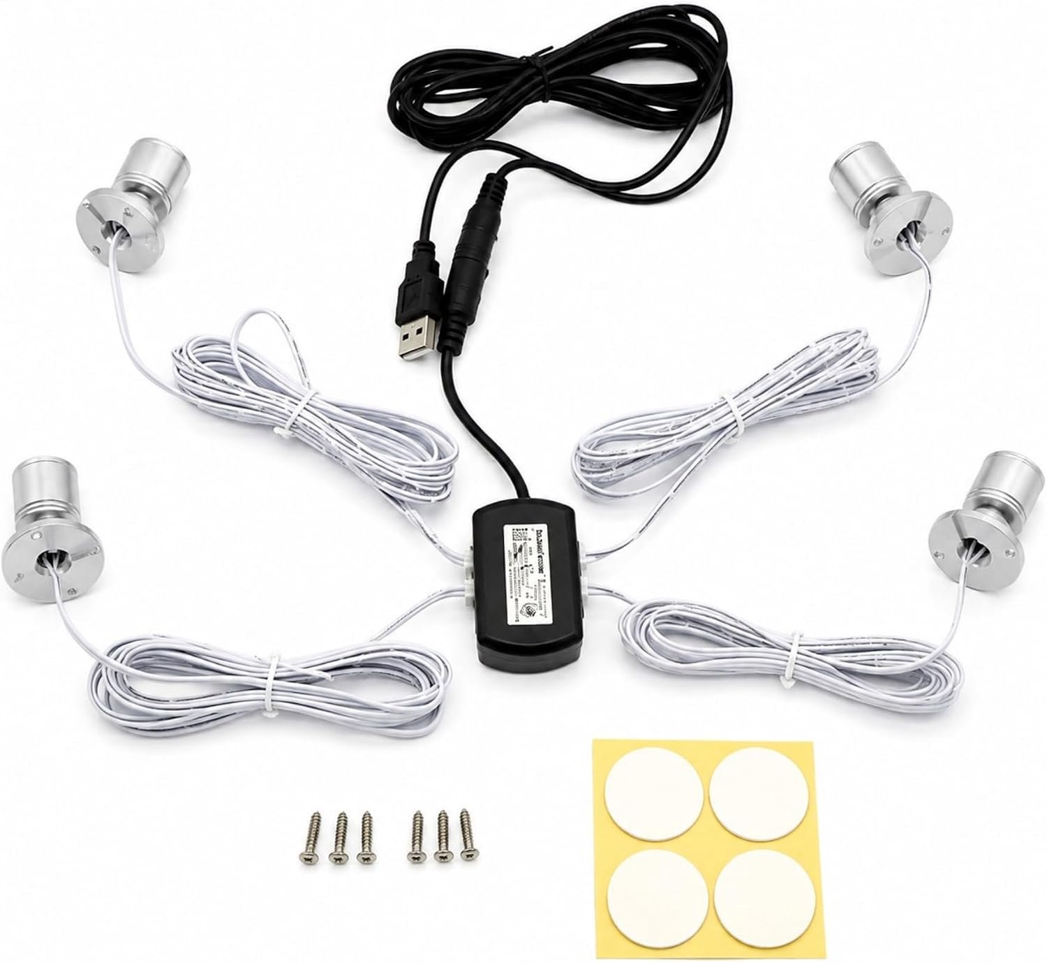 5 V, dimbaar, USB, ideaal voor de verlichting van doe-het-zelf sieradendisplays, geschikt voor etalages en veranda's, zilverkleur (1 blad, 4 warme lampen, 3000 K)
