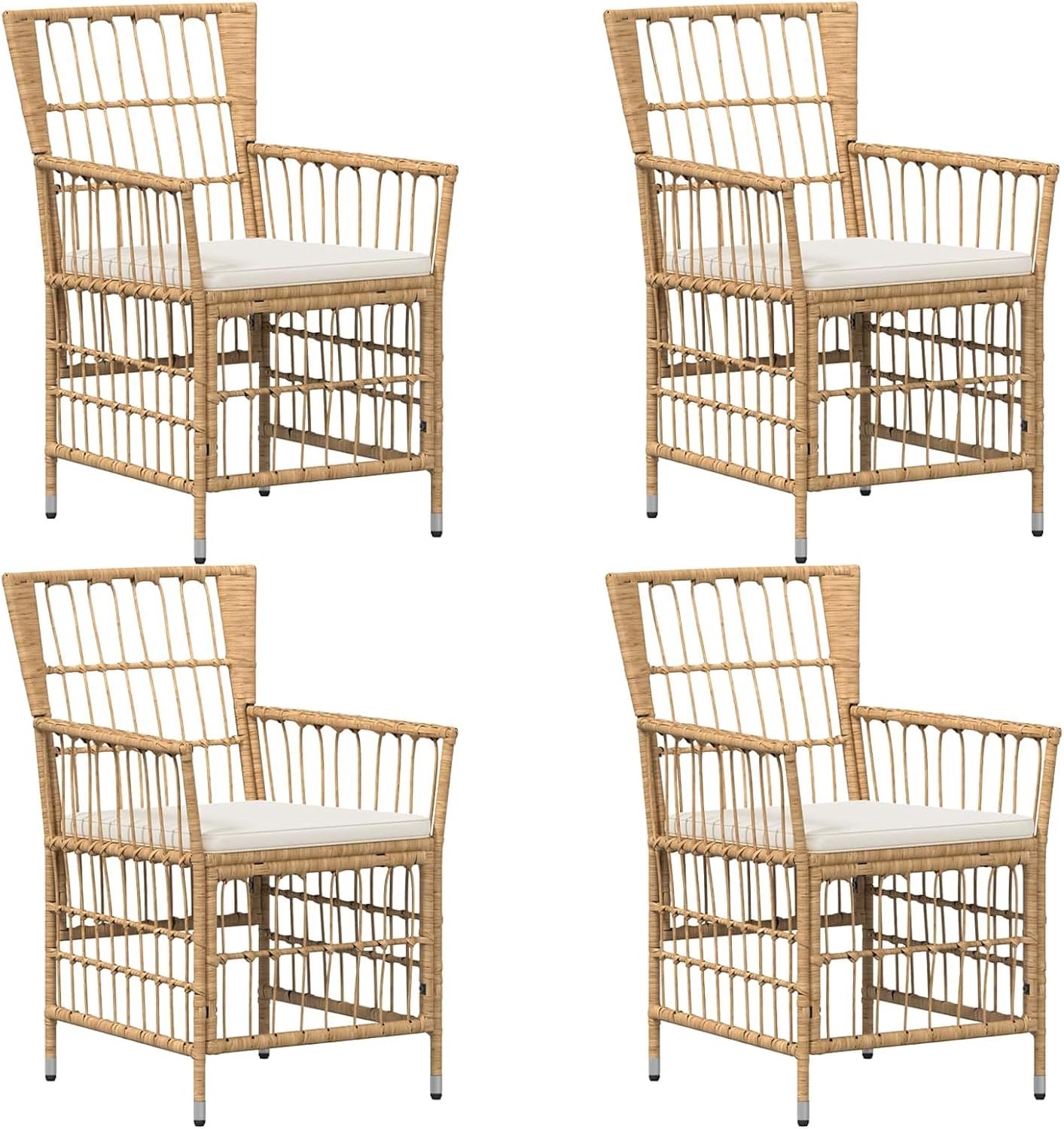 4 STK. Natuurlijk PE rotan, staal, polyester stof