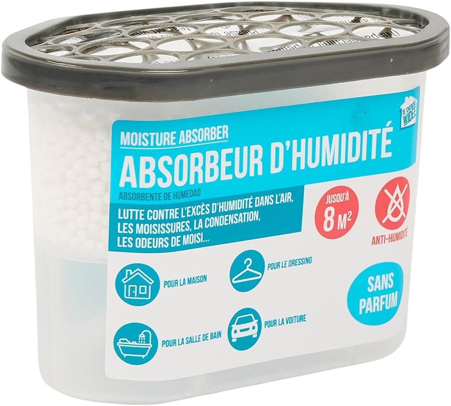 Luchtontvochtiger 500 ml, geurloos, tot 8 m², zonder stroom, grijs