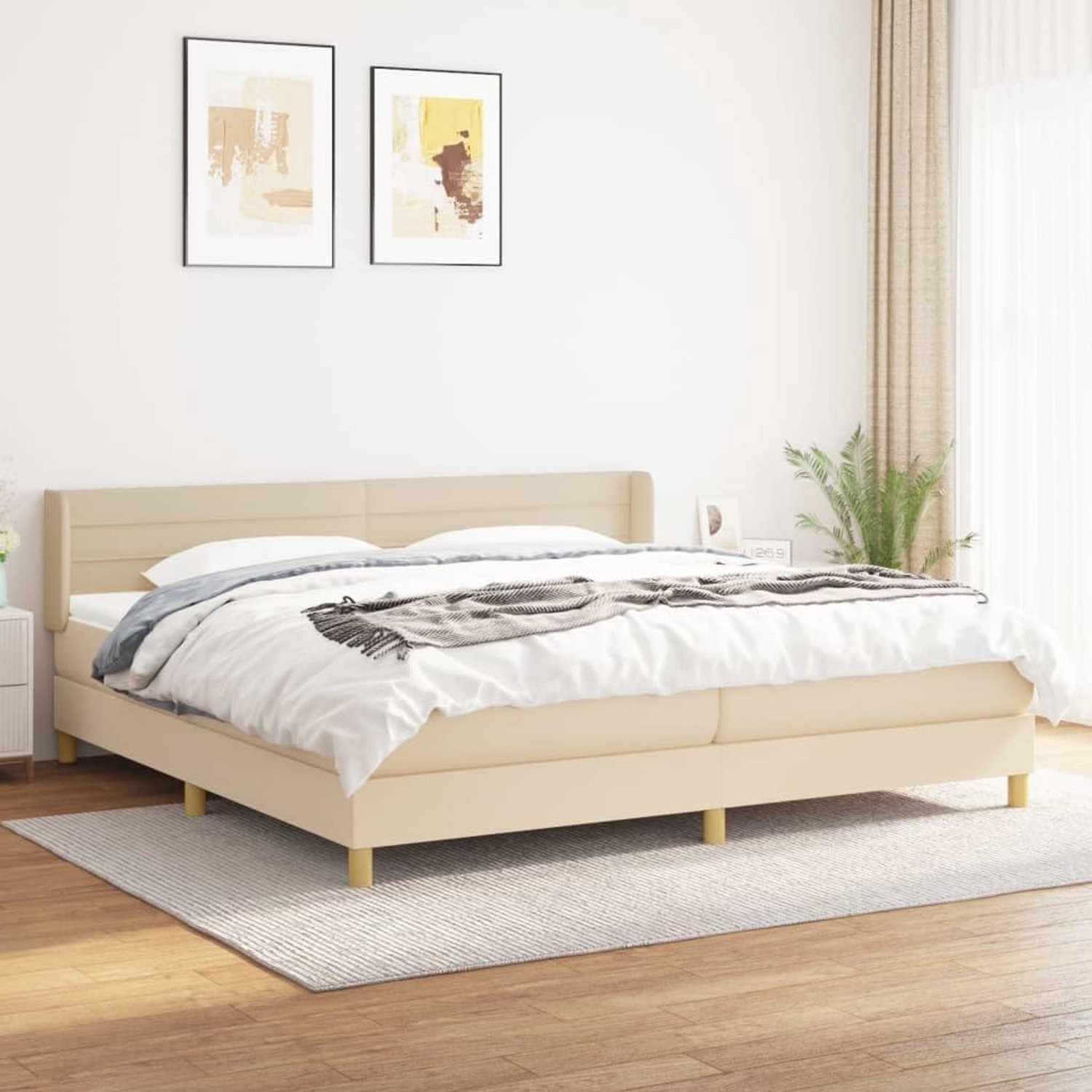 Duurzame stof Verstelbaar hoofdbord Pocketvering 200x200 crème