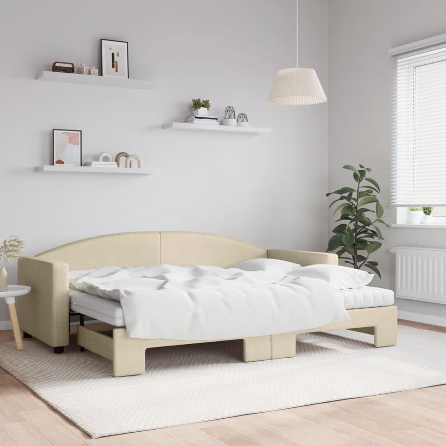 2 in 1 slaapbank met onderschuifbed 80x200 crème