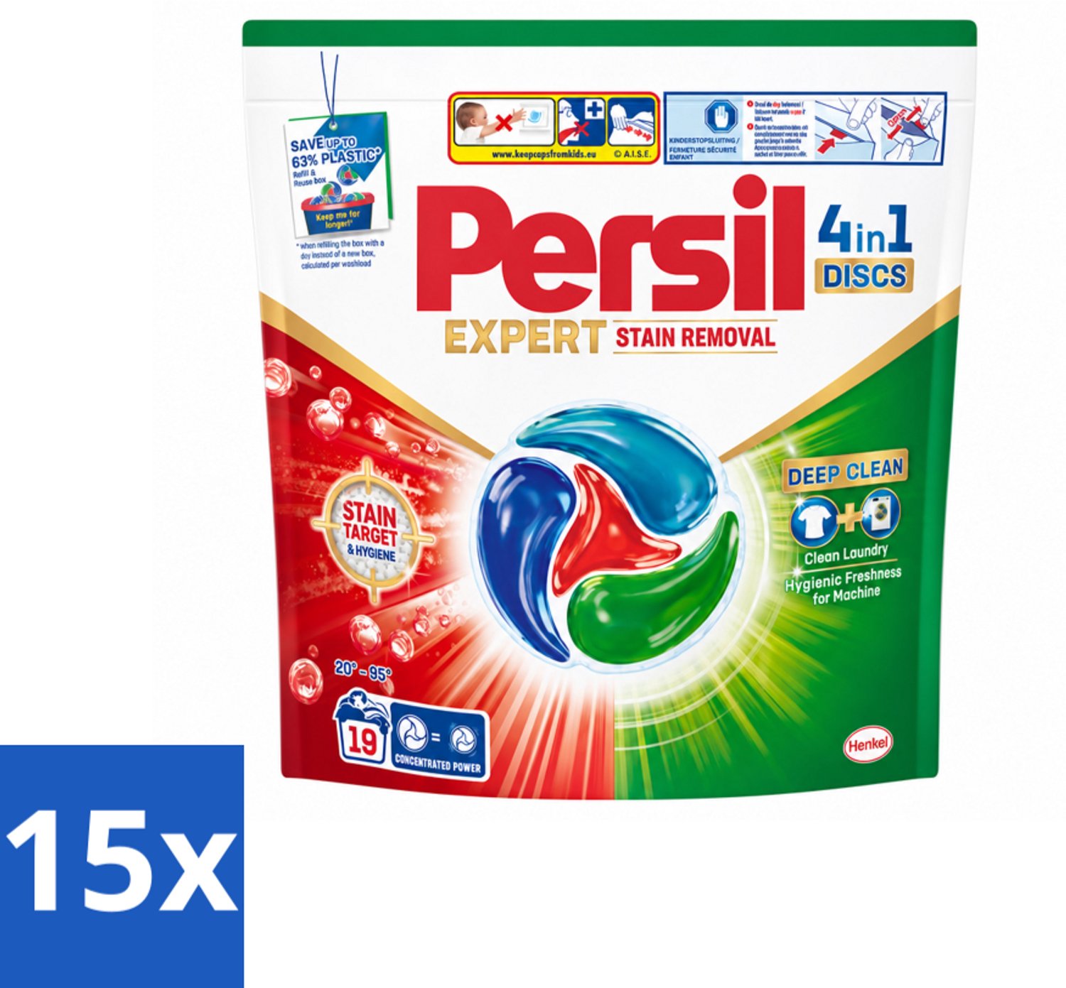 15 x Persil - Wasmiddelcapsules - Discs Stain Removal - 19 Capsules - Voordeelverpakking - 15 stuks