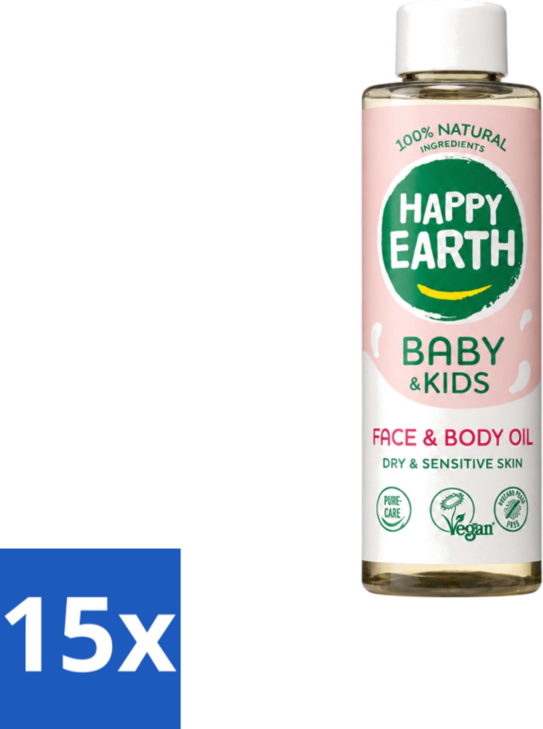 15 x Happy Earth – Face & Body Oil – 100% Natuurlijk Baby & Kids – 150 ml - Voordeelverpakking - 15 stuks