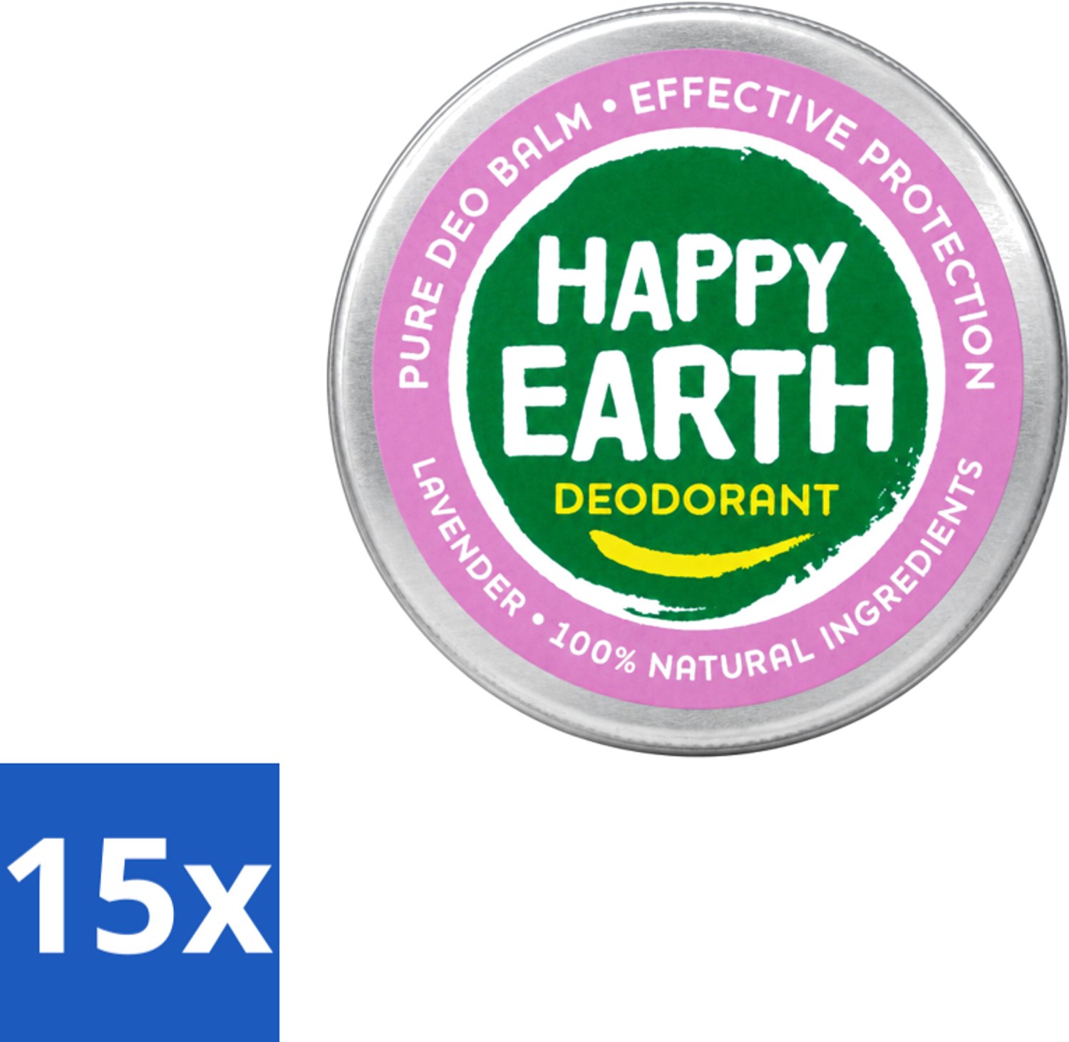 15 x Happy Earth – Deodorant Balm – 100% Natuurlijk Lavender – 45 g - Voordeelverpakking - 15 stuks