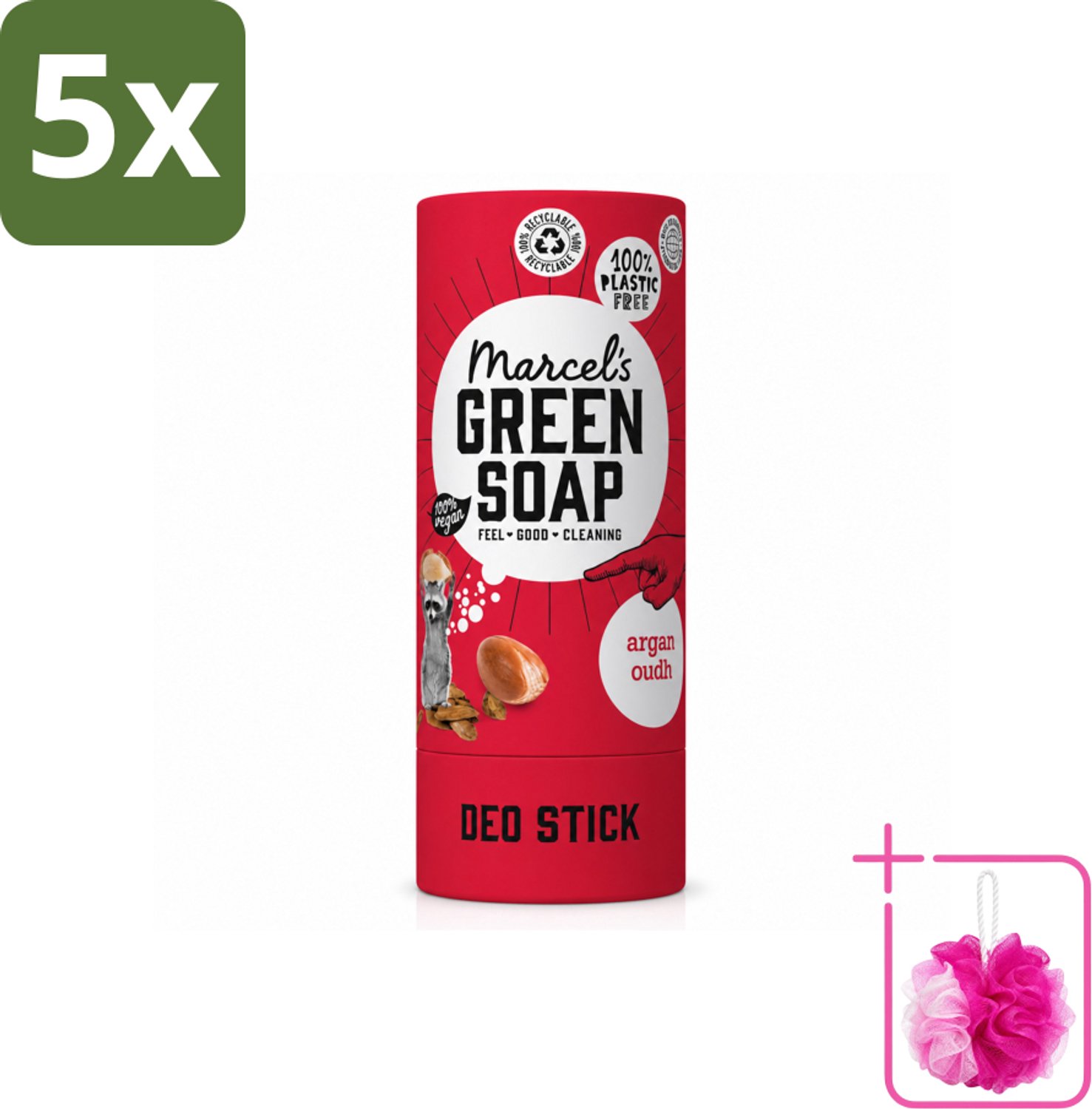 5 x Marcel's Green Soap - Deodorant Stick - Argan & Oudh - Langdurige frisheid - 40 gr - Bulkverpakking - Deodorant - Douchemop - Argan