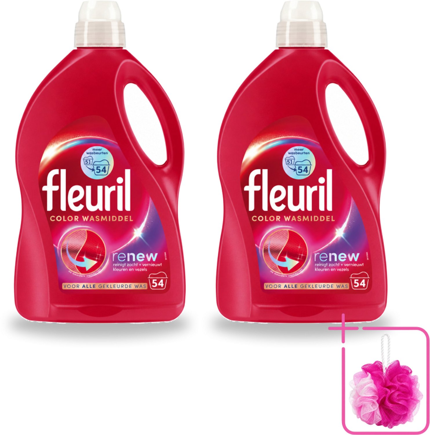 2 x Fleuril - Wasmiddel - Renew Color Vloeibaar Wasmiddel - Gekleurde Was - 54 wasbeurten - Bulkverpakking - Kleurbehoud - Douchemop - Wasmiddel voor gekleurde kleding