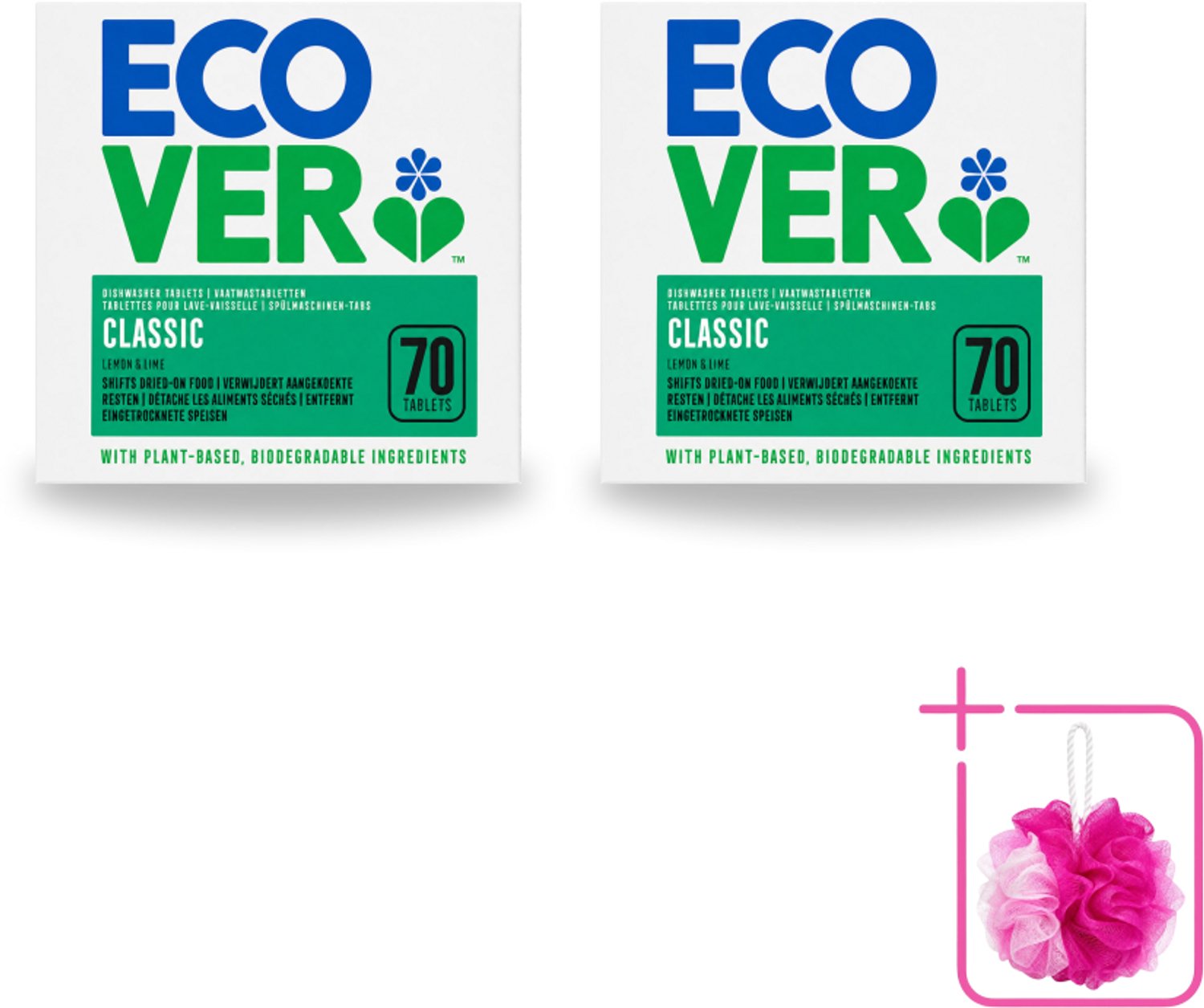 2 x Ecover - Vaatwastabletten Classic - Citroen & Limoen - 70 Tabs - Bulkverpakking - Vaatwasmiddel - Douchemop - Vaatwastablet