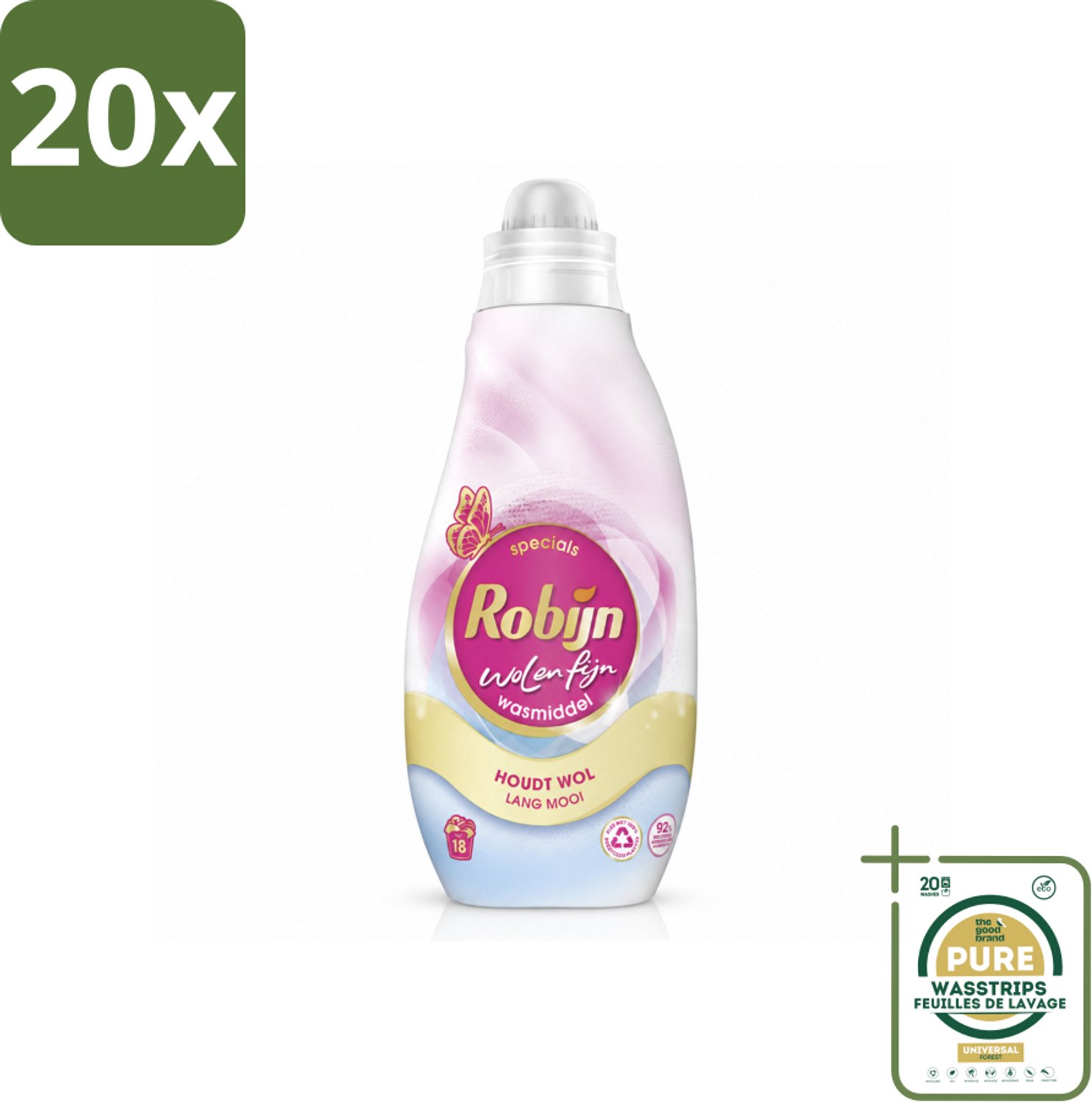 20 x Robijn Specials - Wol & Fijn - Vloeibaar Wasmiddel - 18 Wasbeurten - Wasstrips - Wasmiddel Wol En Zijde - Fijne Was Beschermers - Was Voor Delicate Stoffen - Biologisch Afbreekbaar Wasmiddel - Robijn Specials
