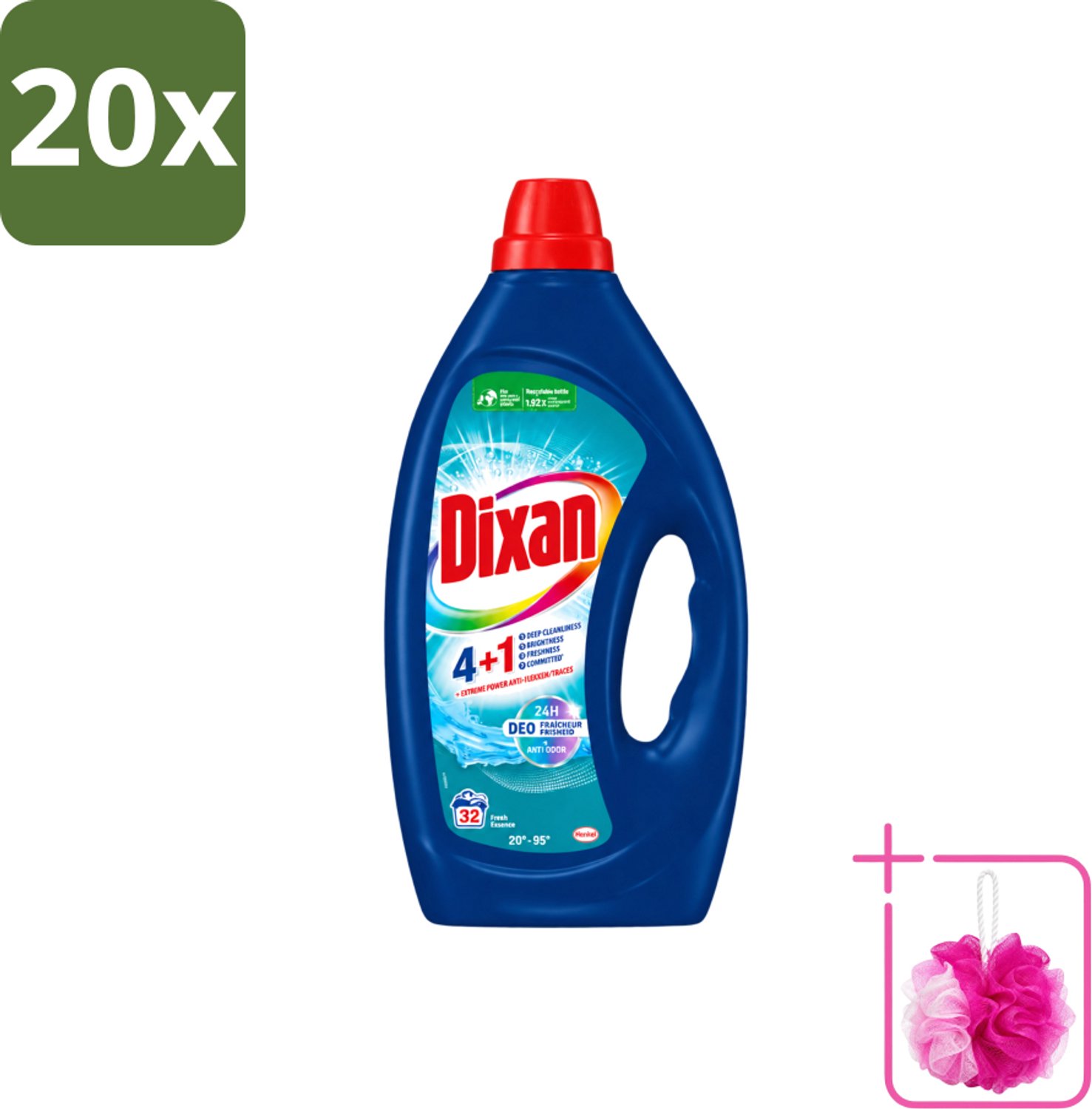 20 x Dixan - Vloeibaar wasmiddel - Fresh Blue - 32 wasbeurten - Bulkverpakking - Vloeibaar wasmiddel - Douchemop - Frisse geur