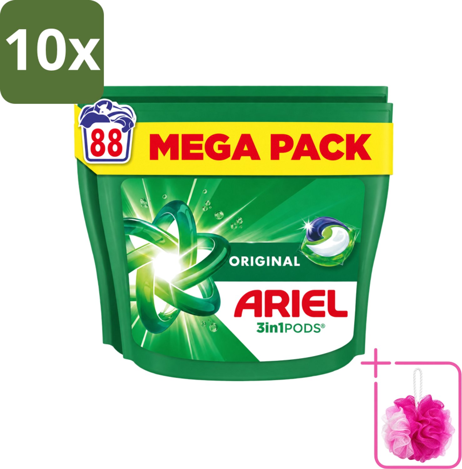 10 x Ariel - 3in1 Wasmiddel Pods - Original - 88 Pods - Bulkverpakking - Wasmiddel pod - Douchemop - 3 in 1 wasmiddel