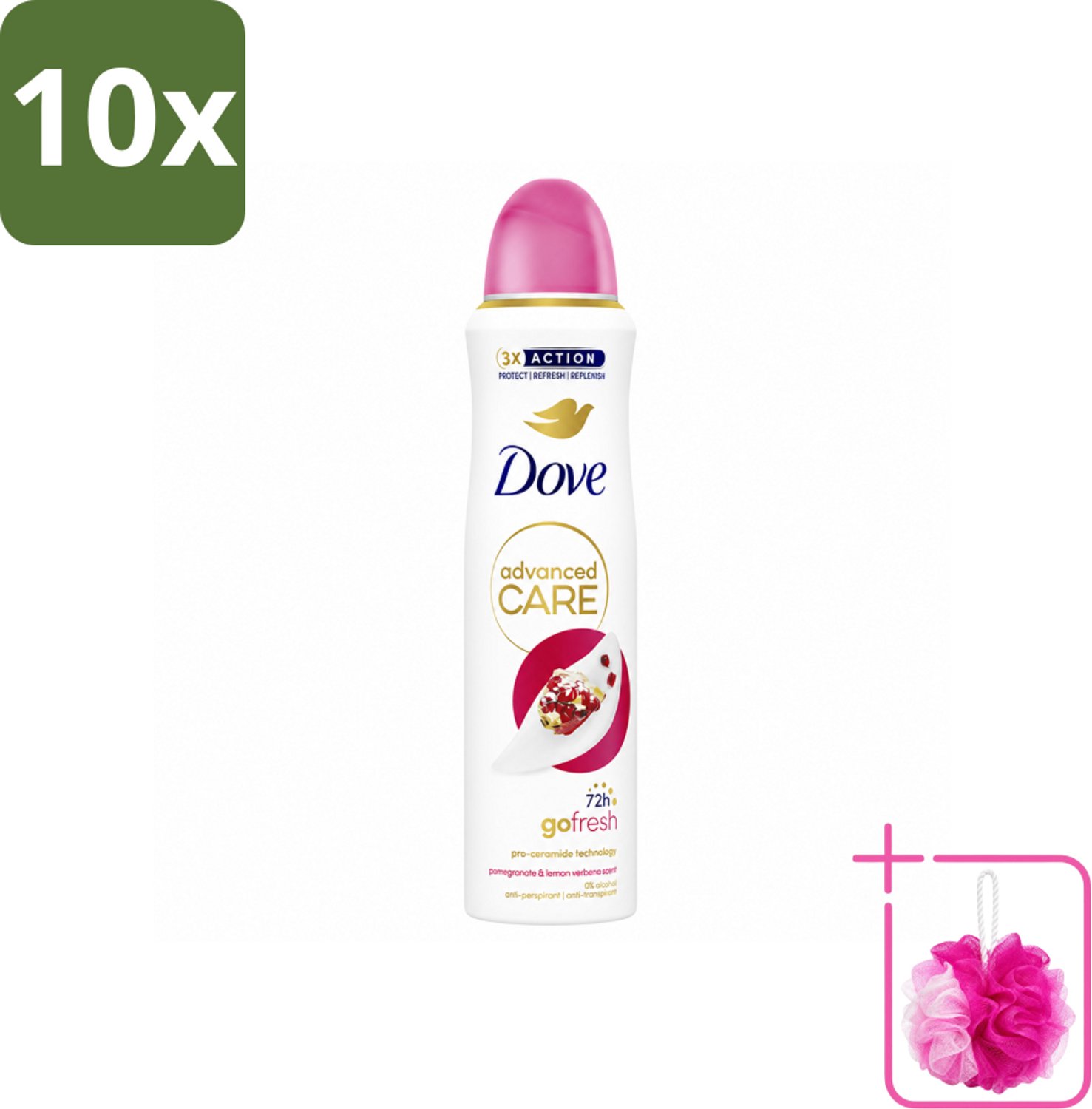10 x Dove Deodorant Spray - Granaatappel & Citroenverbena - 150 ml - Bulkverpakking - Anti-transpirant - Douchemop - Zweetvermindering