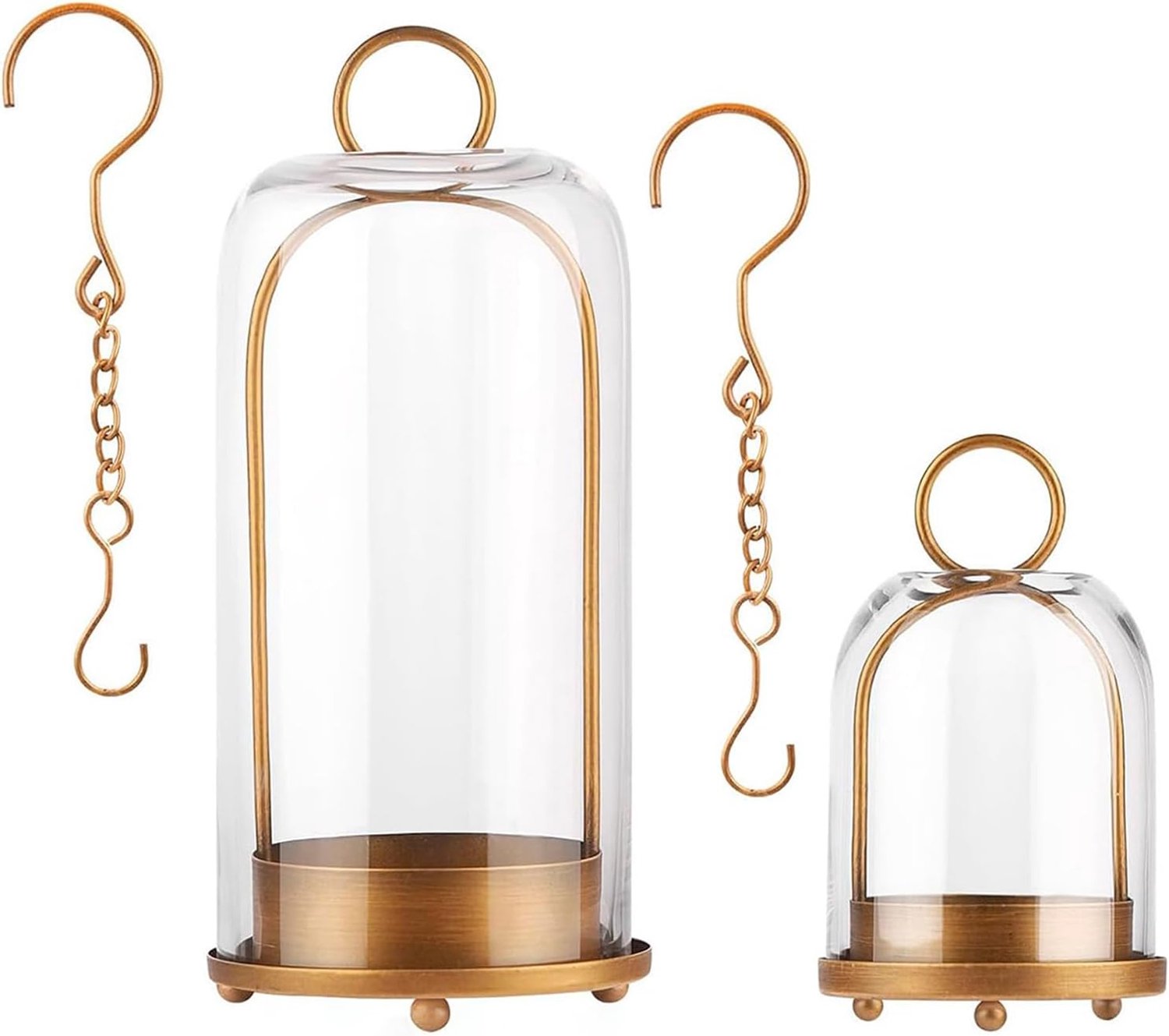Lantaarns buiten metaal: Vintage theelichthouder lantaarn decor met glas Set van 2 - Decoratieve Distressed Gold kandelaar voor bruiloft, kerst, mantel, woonkamer, terras (goud)