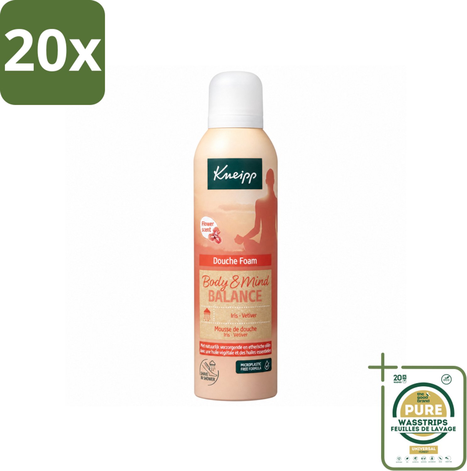20 x Kneipp - Douche schuim - Body & Mind Balance - Iris & Vetiver - 200 ml - Wasstrips - Douche Schuim - Lichaam Verzorging - Ontspanning - Geest En Lichaam - Iris En Vetiver