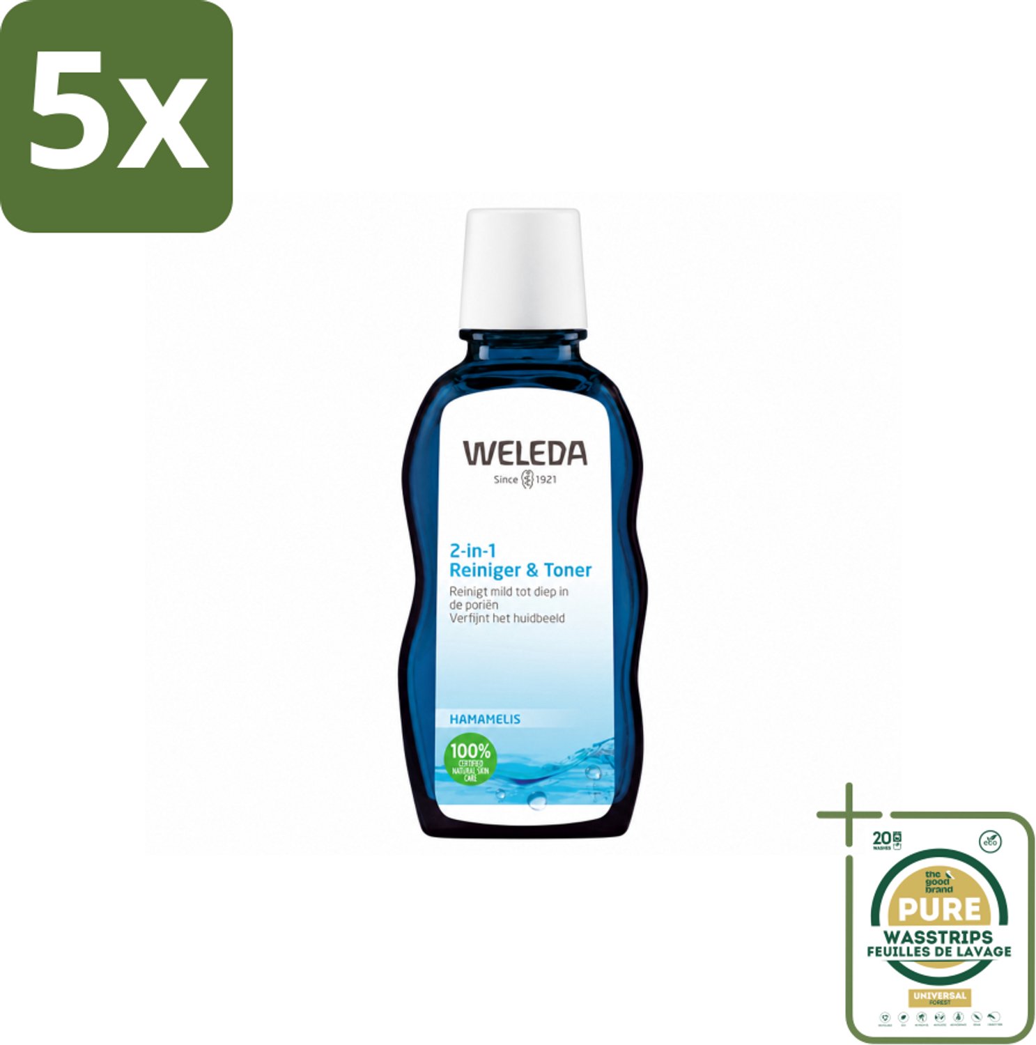 5 x WELEDA - Reiniger & Toner 2‑in‑1 - 100 ml - Wasstrips - Gezichtsreiniger - Huidverzorging - 2-in-1 Reiniger - Natuurlijke Reiniger - Toner
