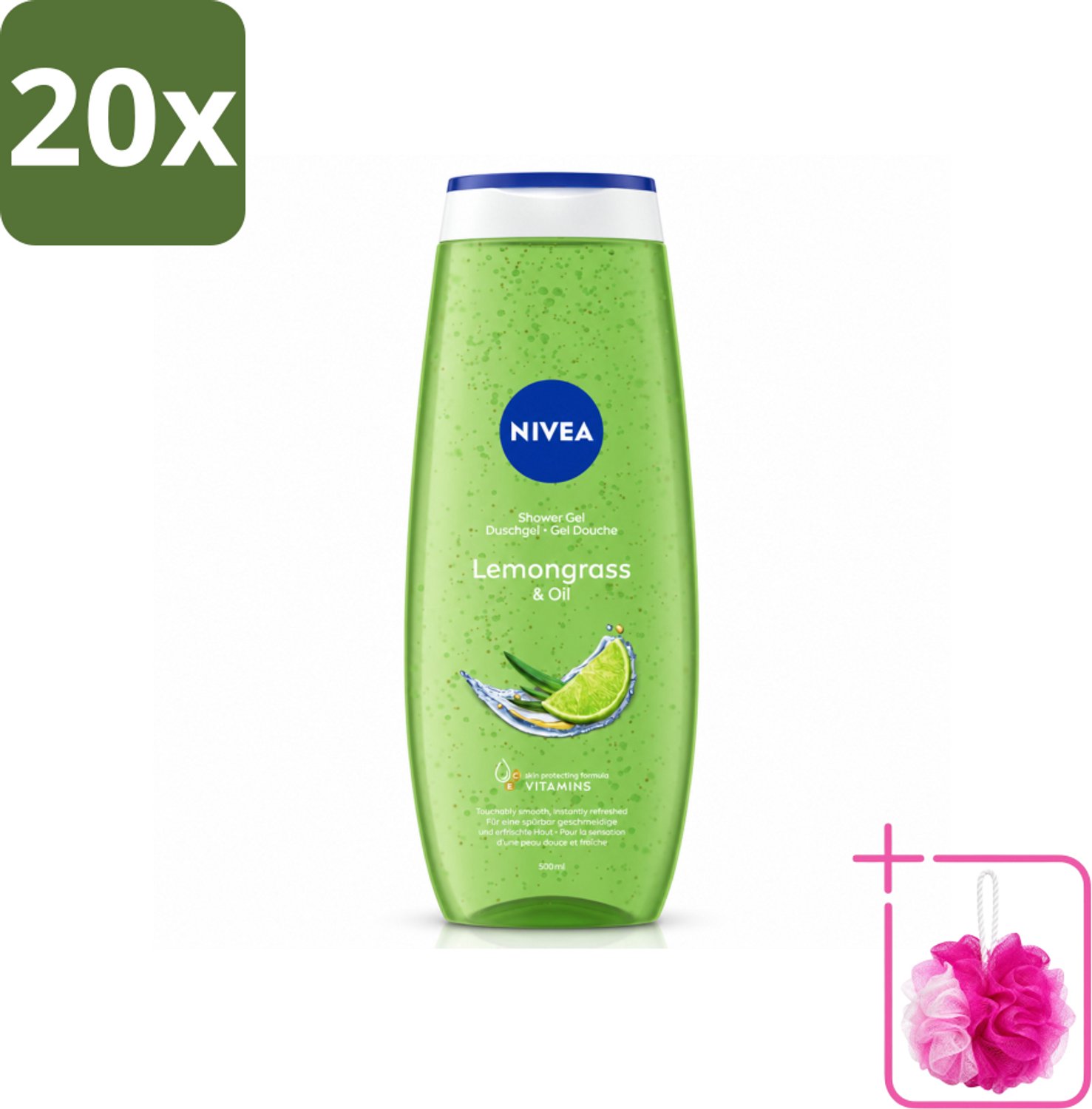 20 x NIVEA - Douchegel - Citroengras & Olieverzorging - Glad & Verfrissend Huidgevoel - 500 ml - Bulkverpakking - Douchegel - Douchemop - Natuurlijke oliën