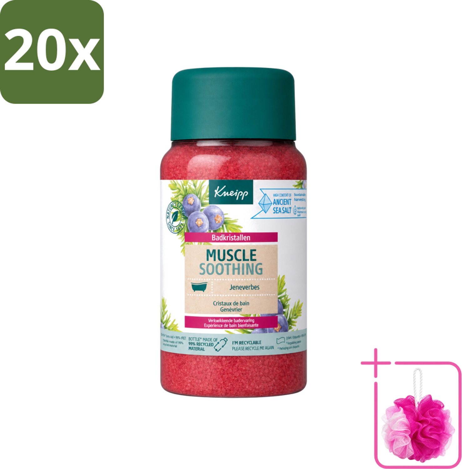 20 x Kneipp - Badzout - Muscle Soothing - Jeneverbes - Weldaad voor spieren - 600 g - Bulkverpakking - Badzout - Douchemop - Spierverzorging