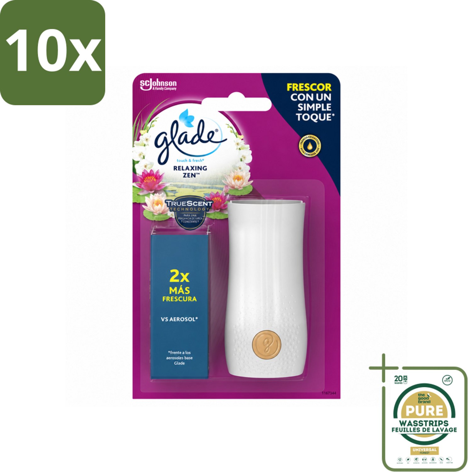 10 x Glade - Touch & Fresh - Relaxing Zen - 10 ml - Wasstrips - Luchtverfrisser - Ontspanning - Frisheid - Geur - Relax