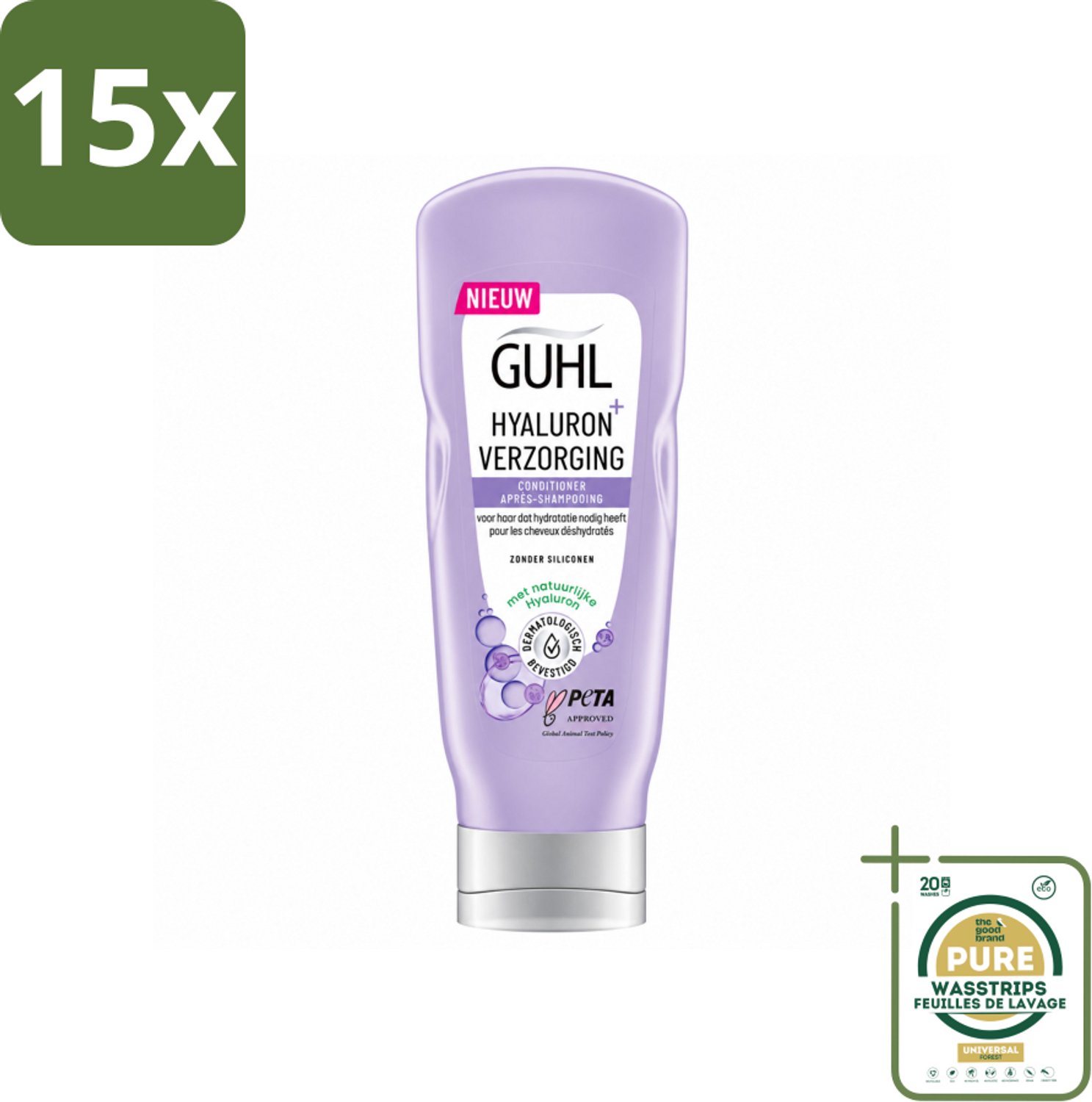 15 x Guhl - Conditioner - Hyaluron+ Verzorging - 200 ml - Wasstrips - Haarverzorging - Hyaluron - Vochtigheid - Droog Haar - Gezond Haar