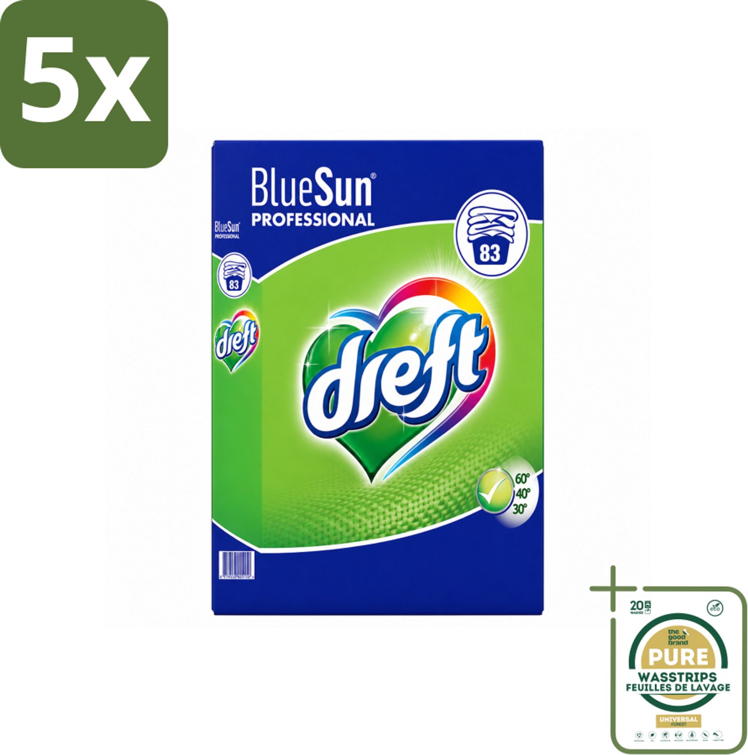 5 x Dreft - Wasmiddel Poeder - Professional - Efficiënte reiniging - 83 Wasbeurten - Wasstrips - Wasmiddel Poeder - Vlekverwijdering - Wasbeurten - Wasmiddel Professional - Wasresultaat