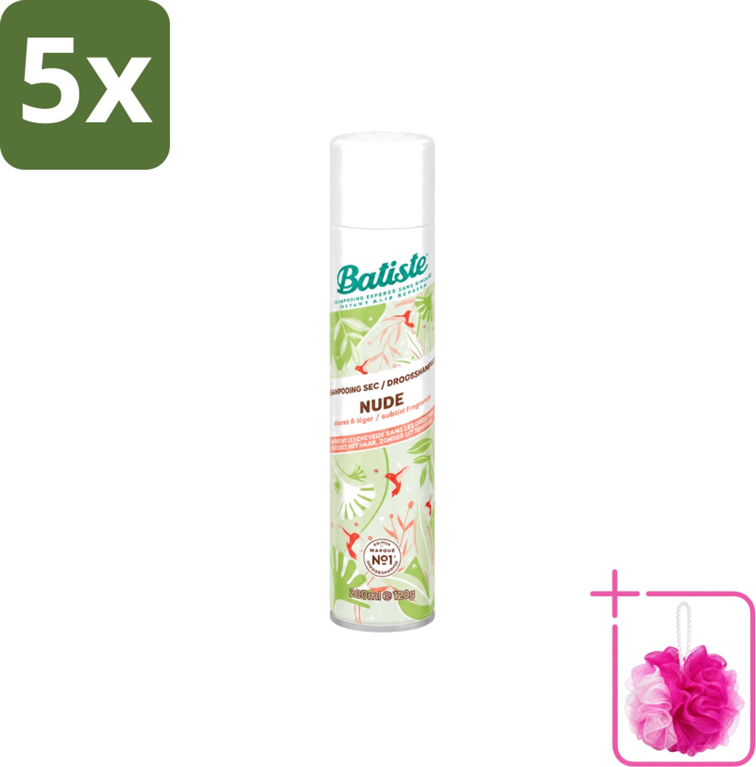 5 x Batiste - Nude - Droogshampoo - Frisse Look - Volume en Textuur - 200ml - Bulkverpakking - Droogshampoo - Douchemop - Fris haar