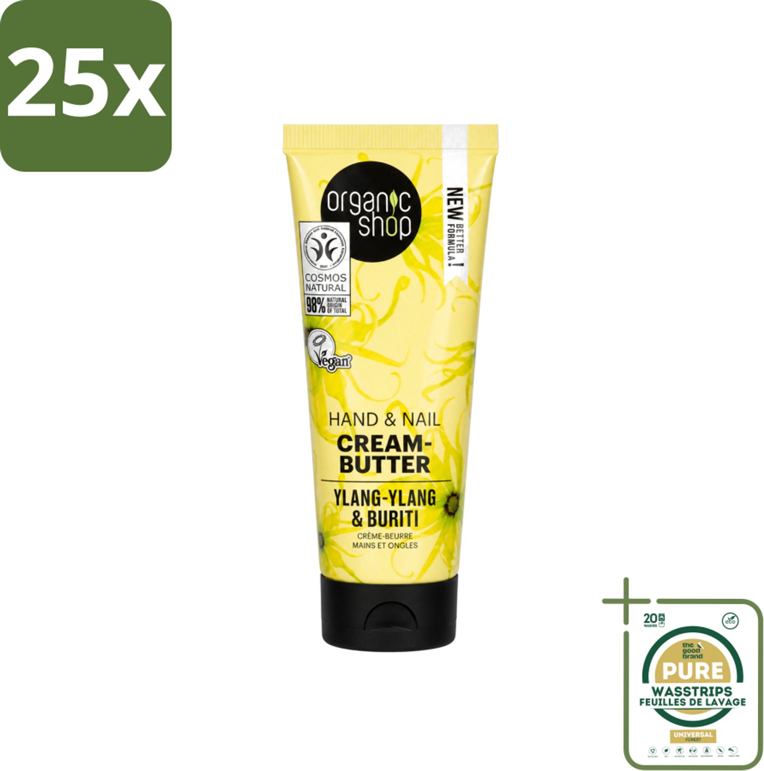 25 x Organic Shop - Ylang-Ylang & Buriti Hand & Nail Cream - Verzachtend en Herstellend - 75 ml - Wasstrips - Handcrème - Nagelcrème - Ylang-ylang - Buriti - Natuurlijke Handcrème