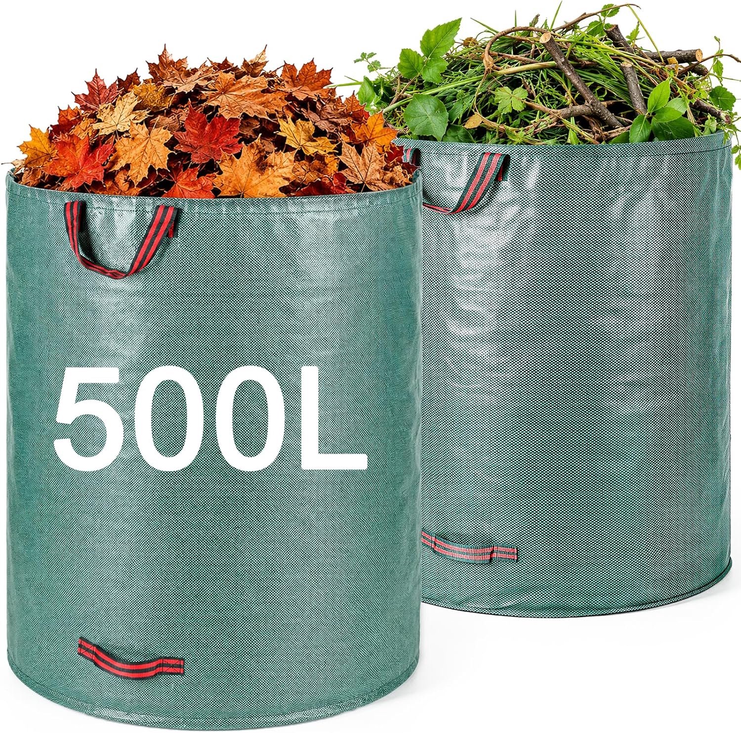 2 Tuinzakken voor Tuinafval met Deksel 500L Herbruikbaar, Waterdicht