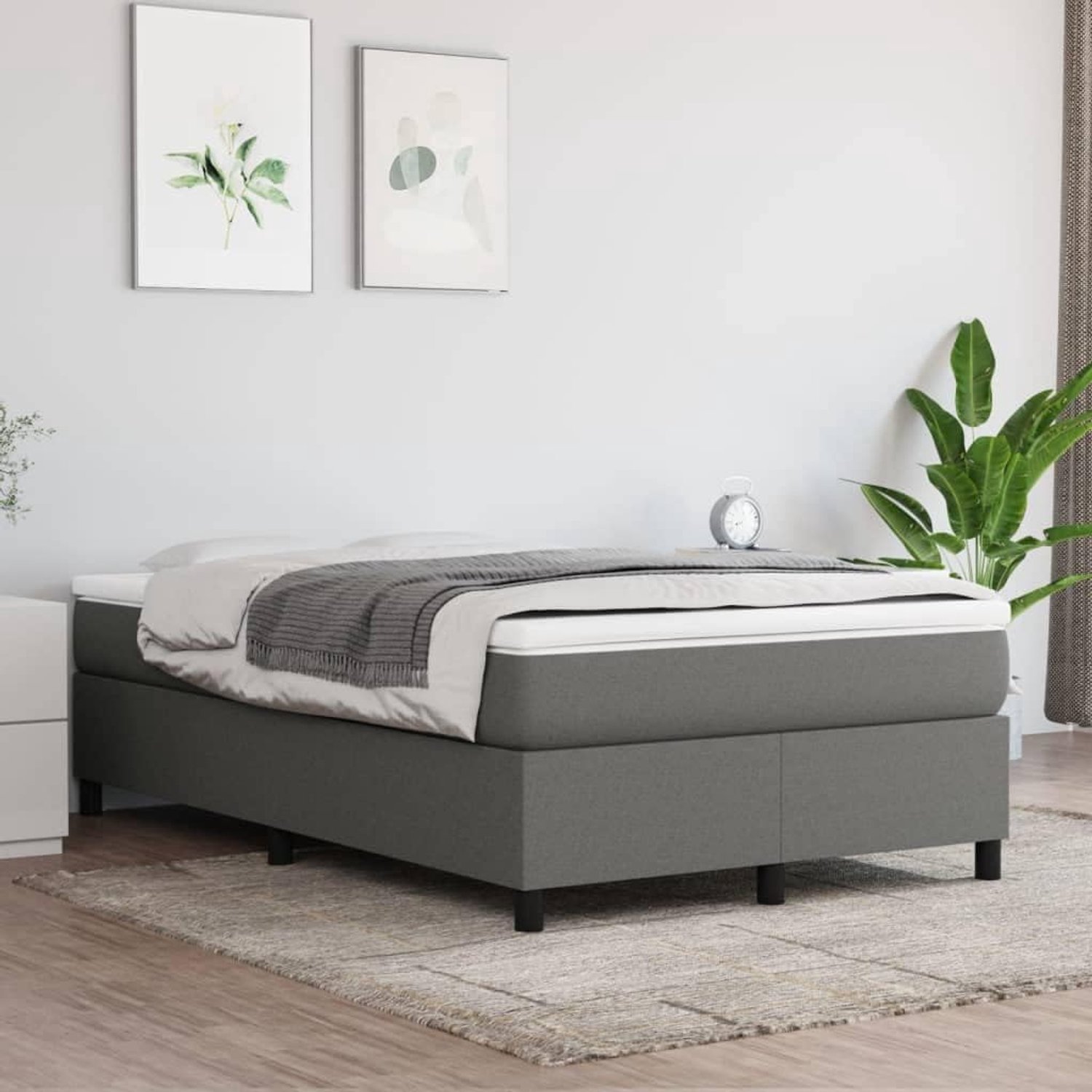Bed 120x200 cm stof donkergrijs stevig onderstel met multiplex lattenbodem ademend duurzaam frame voor slaapkamer logeren zonder matras