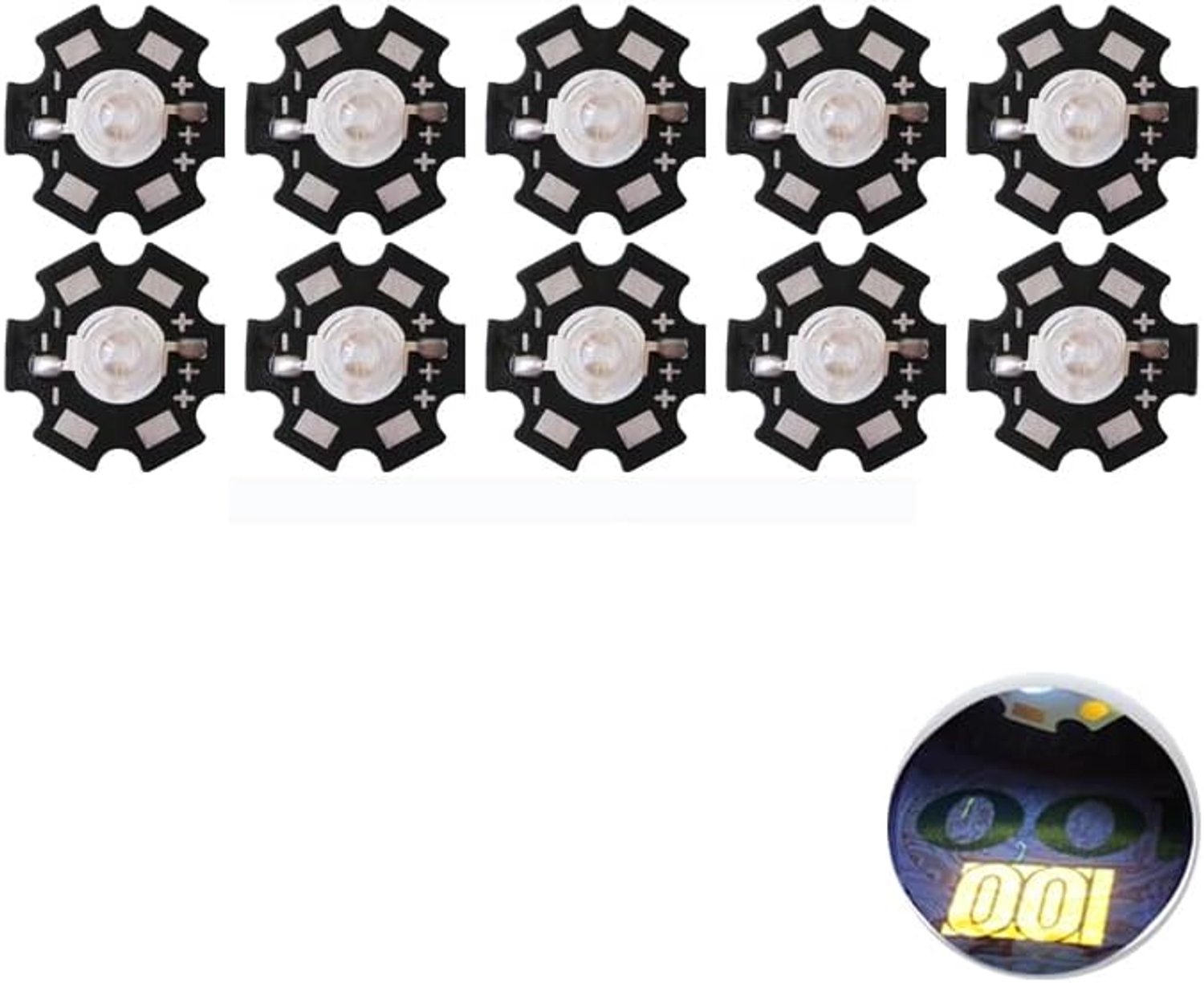10 stuks High Power Led Chip 3W UV 365-370nm DC 3.2V -3.8V SMD COB licht emitter componenten diode 3 W lamp DIY verlichting (3W 365nm (met PCB))